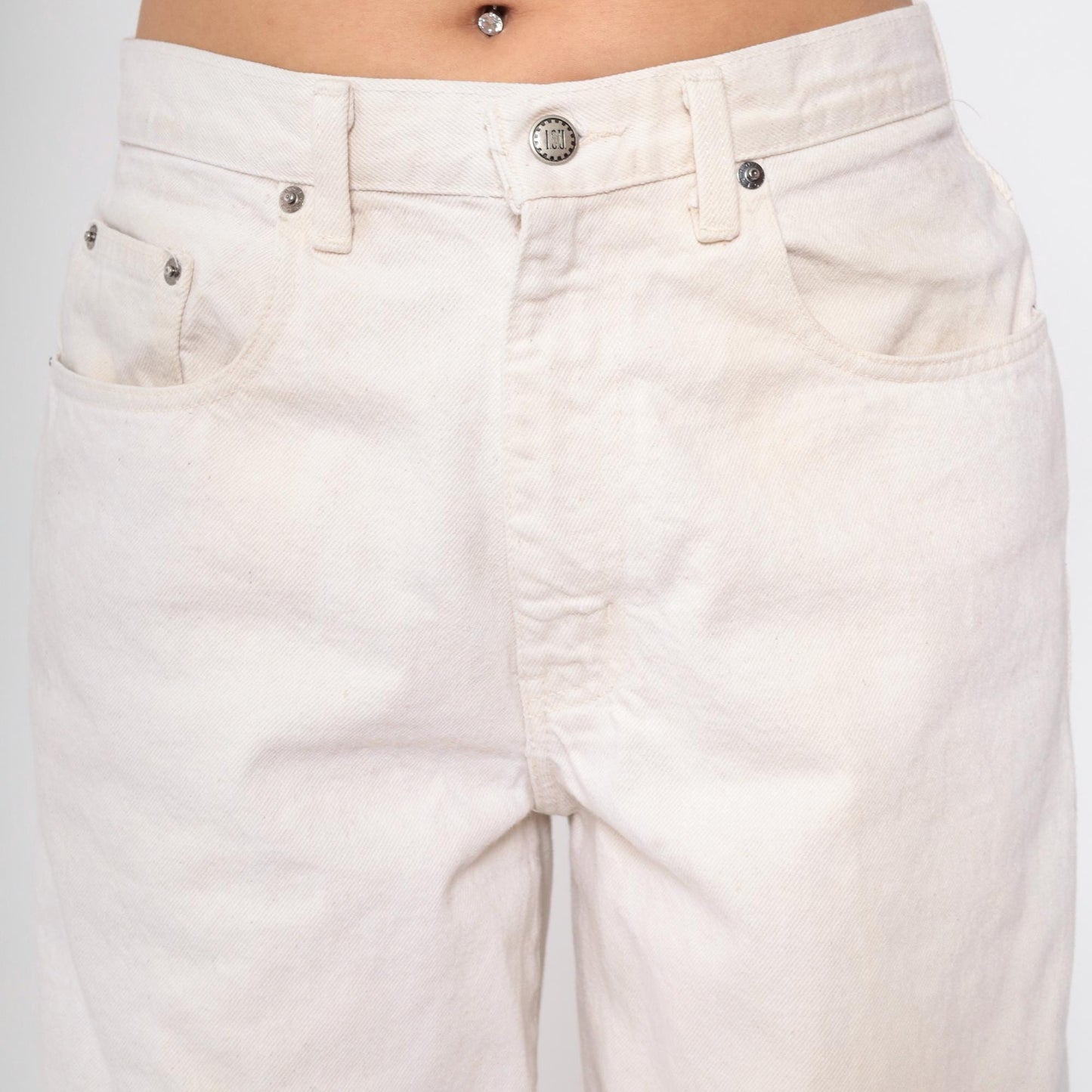 90s I.O.U White Denim Jeans High Waist Straight Leg 33/32
