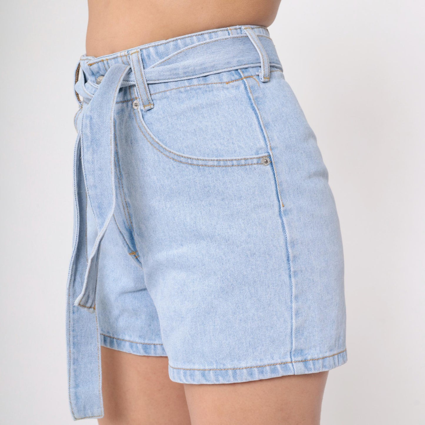 90s Parkers Light Wash Denim Shorts High Waisted Belted Jean Shorts Small