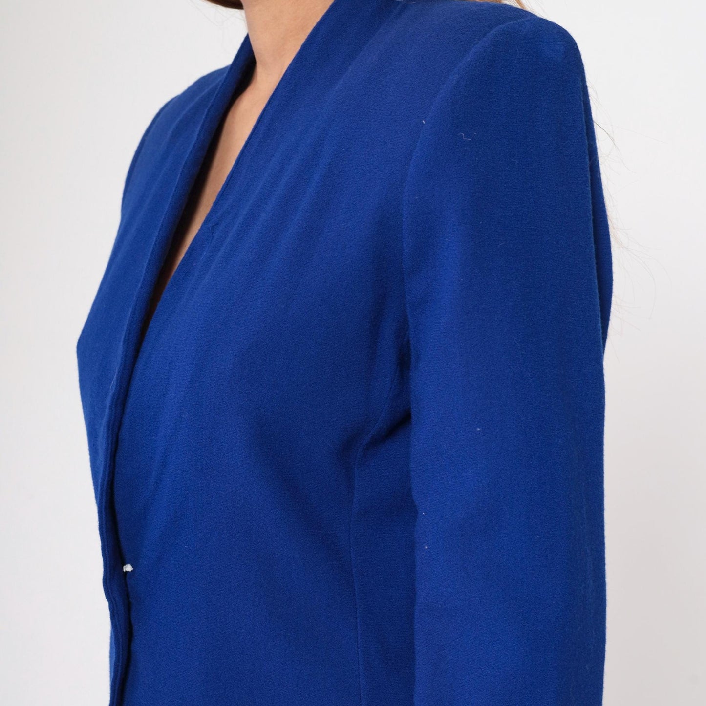 90s Valerie Stevens Wool Blazer Royal Blue V-Neck Gold Button Medium 8