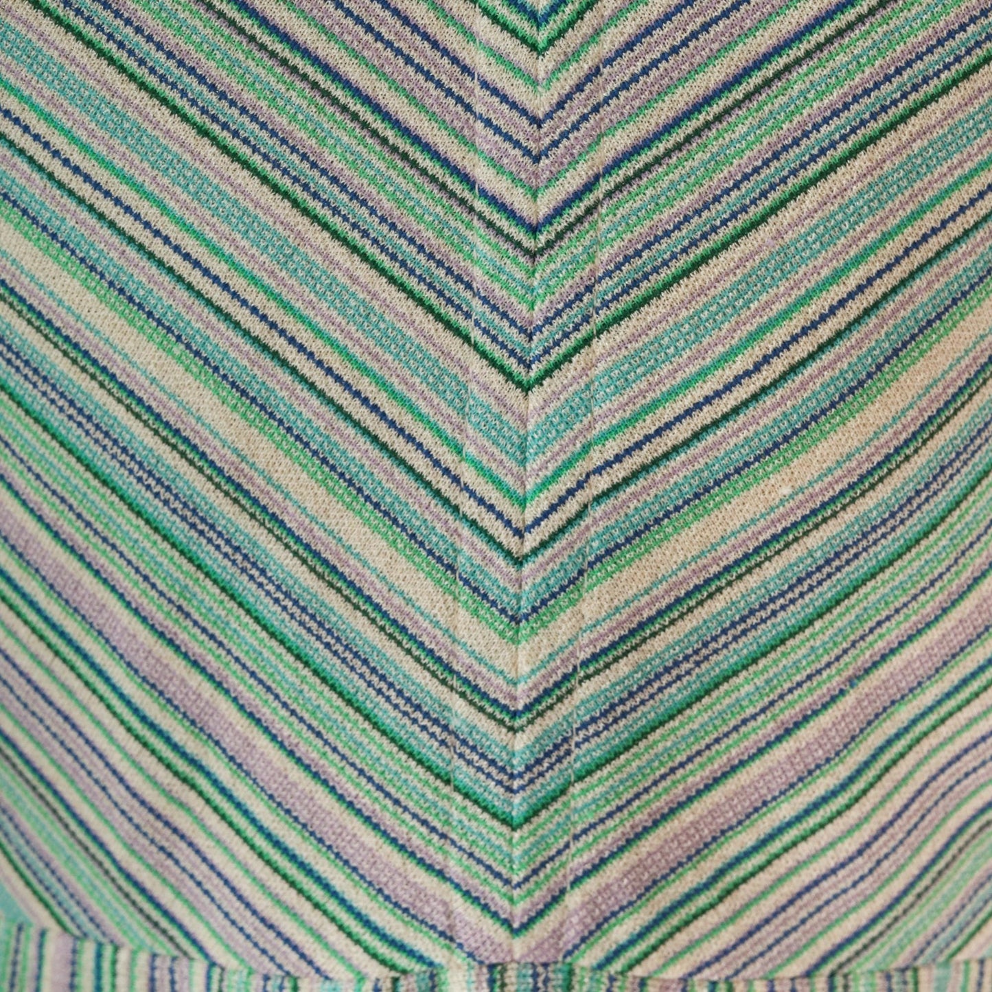 70s Chevron Striped Shift Dress Green Blue Purple Midi Collar Medium