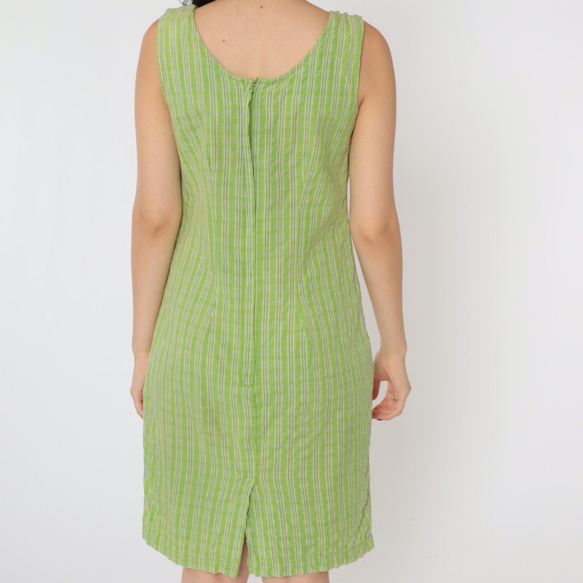 90s Forenza Green Checkered Mini Dress Square Neck Sleeveless Small