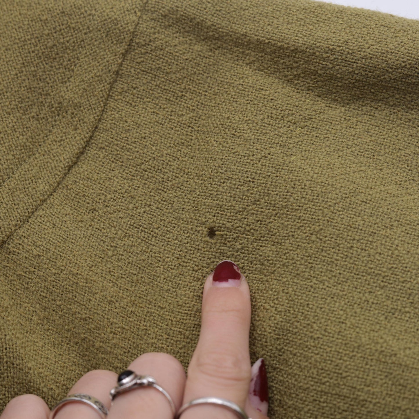60s Olive Green Wool Pencil Dress Button Front High Waist Short Sleeve Midi Medium 8