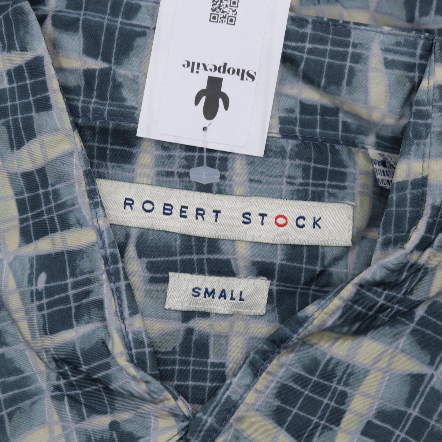 90s Robert Stock Silk Shirt Blue Geometric Print Button Up Small