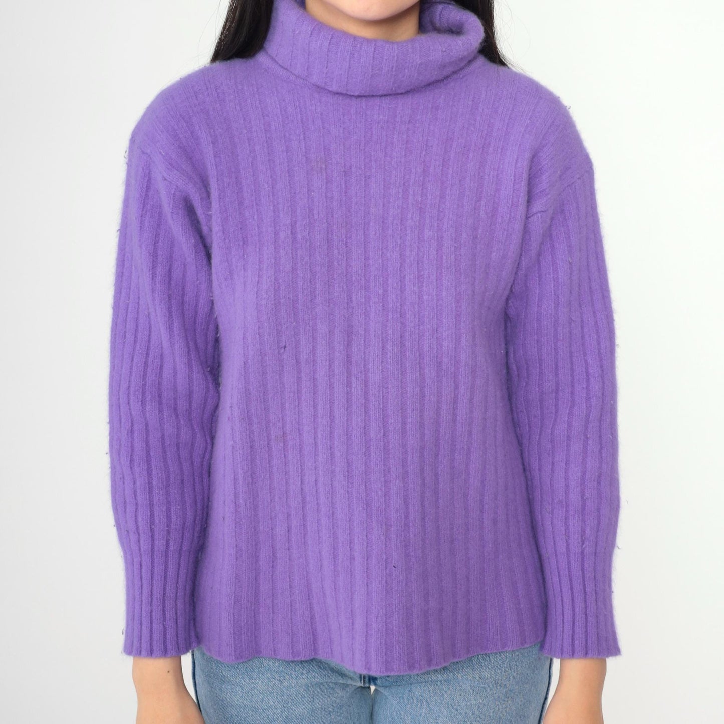 90s Valerie Stevens Lavender Angora Wool Turtleneck Sweater Medium M