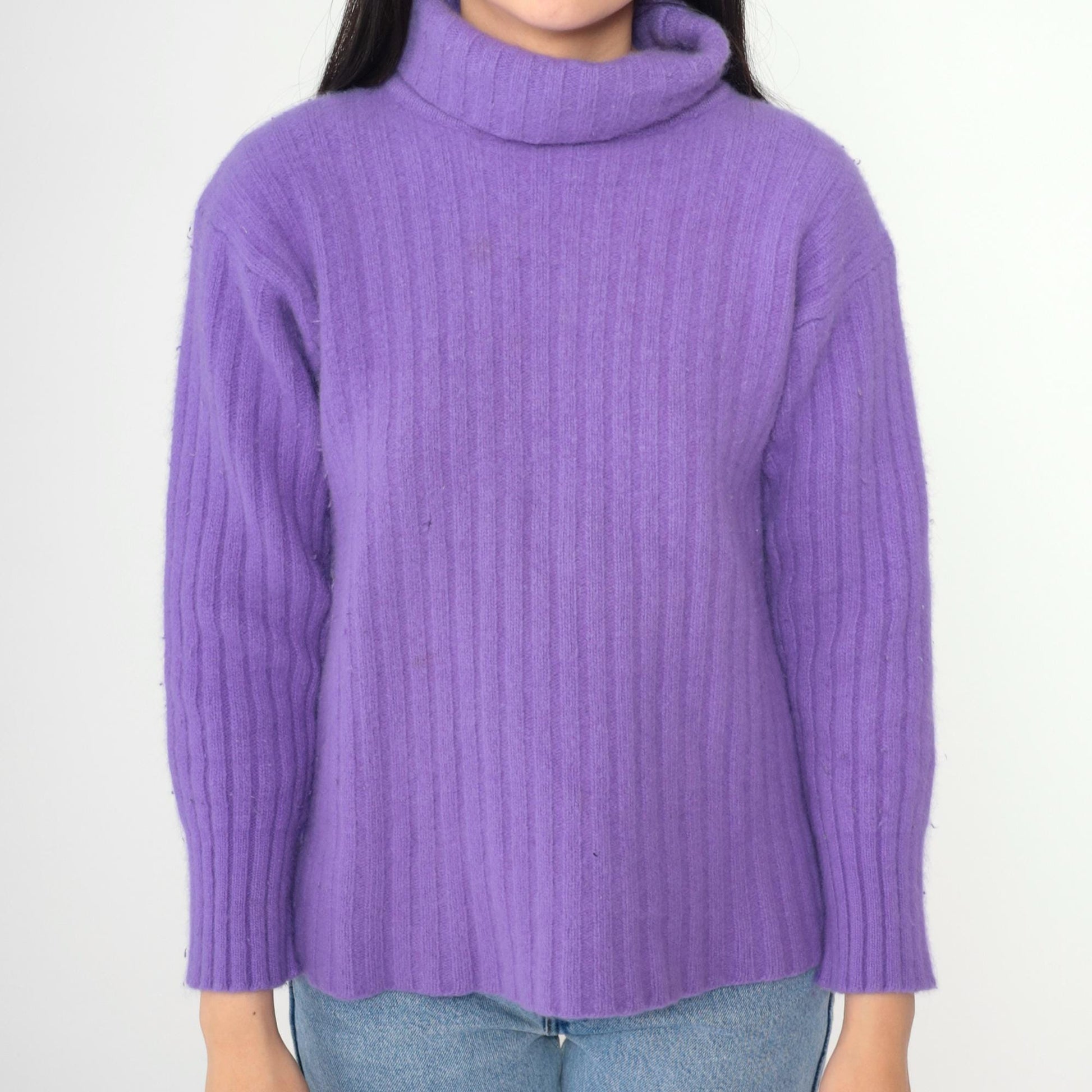 90s Valerie Stevens Lavender Angora Wool Turtleneck Sweater Medium M