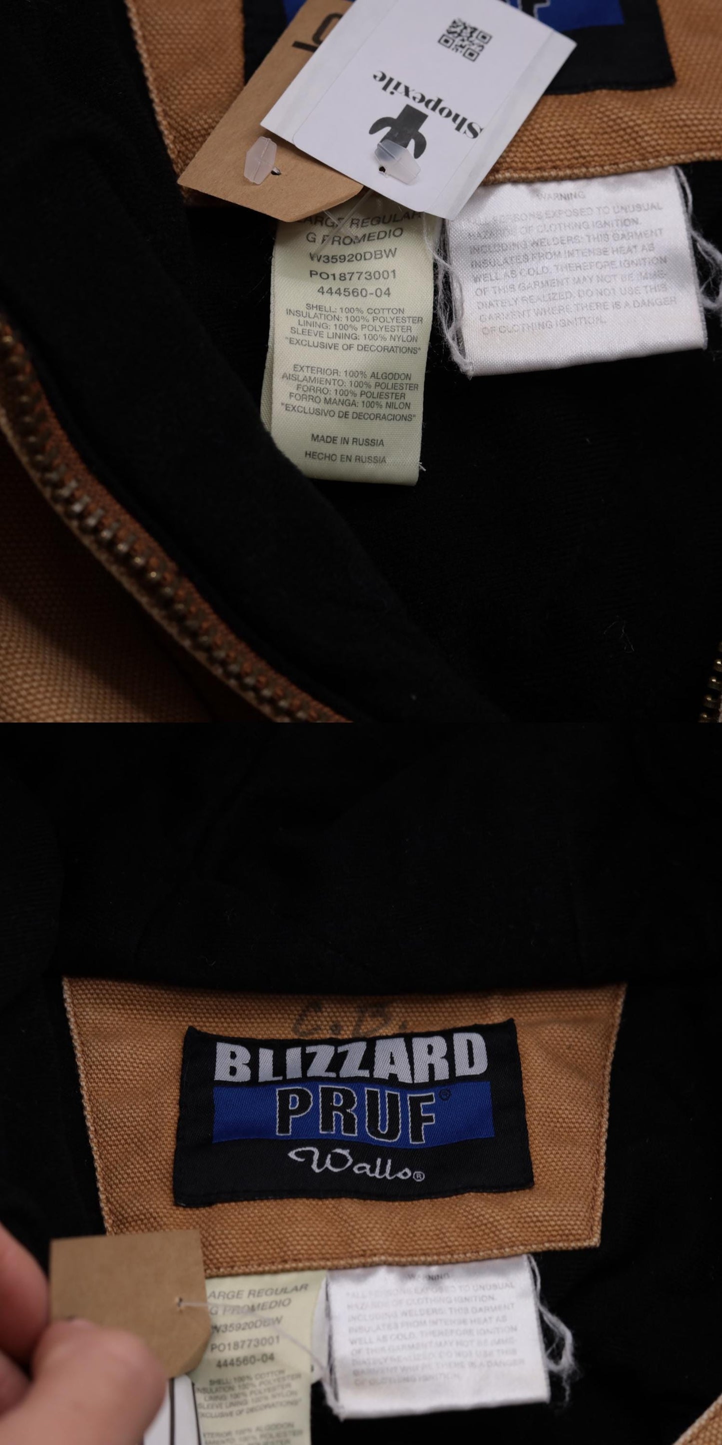 Y2K Walls Blizzard Pruf Hooded Work Jacket Tan Cargo Utility Large