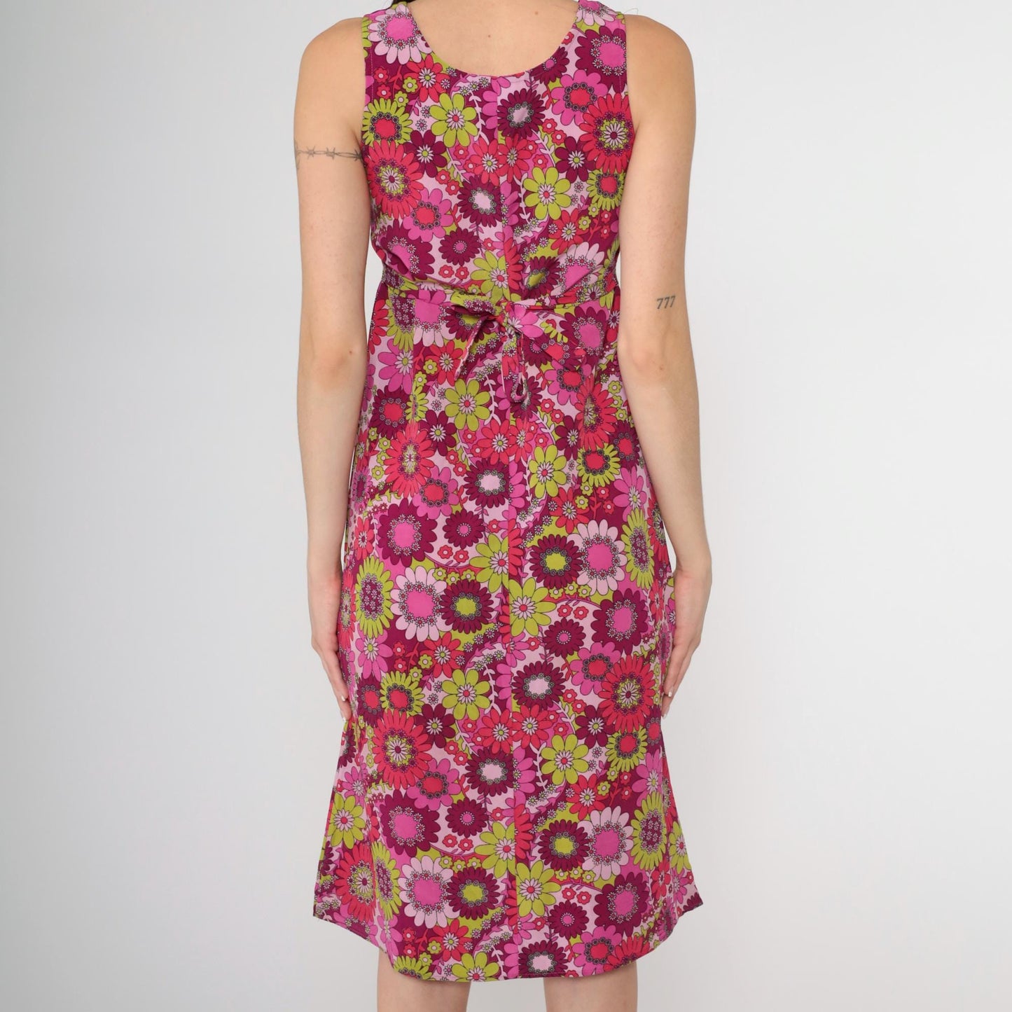 90s Floral Midi Sundress Shift Sleeveless Pink Purple Lime Green 2XS