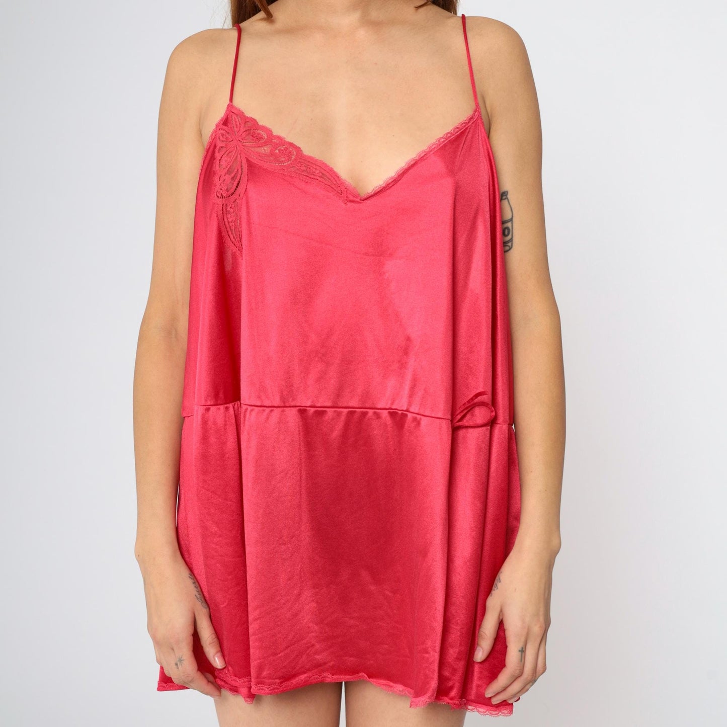 80s Vanity Fair Slip Dress Plus Size XXL Raspberry Pink Lace Spaghetti Strap Mini