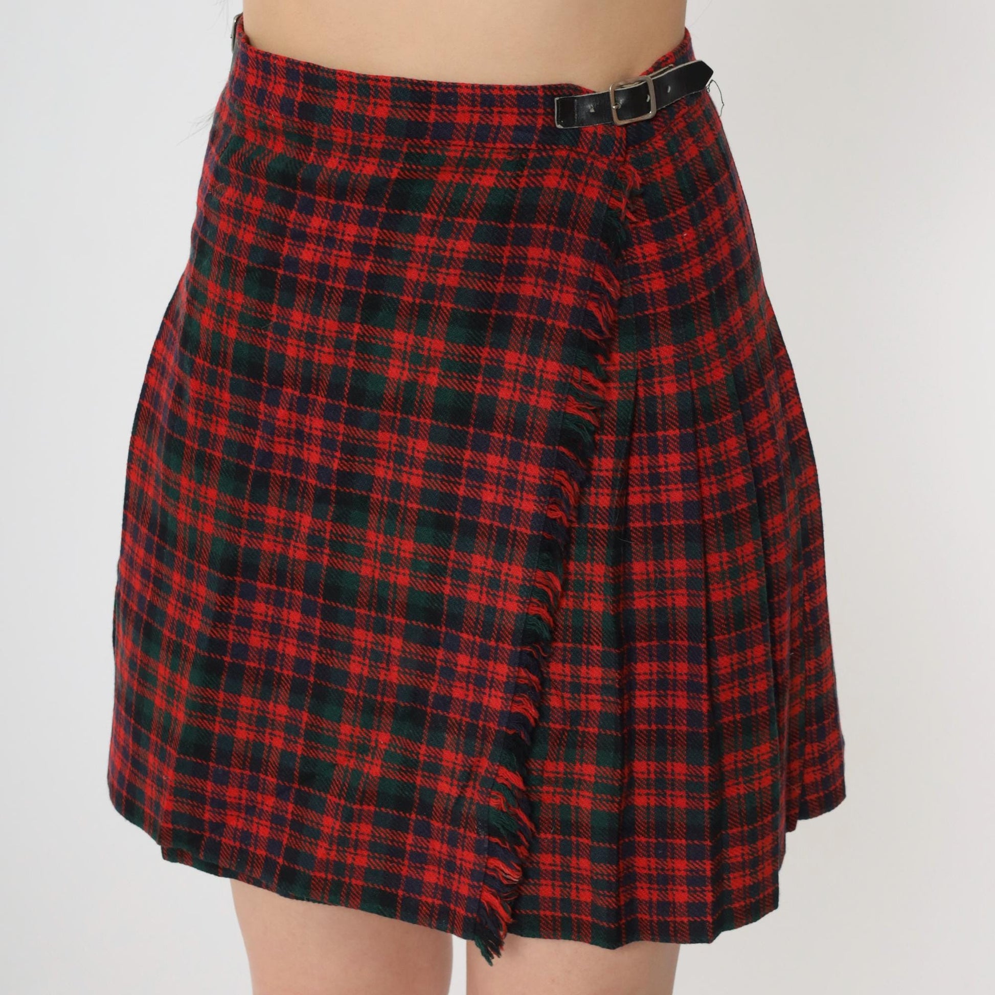 70s Glenconner Plaid Wool Mini Skirt High Waist Pleated Small