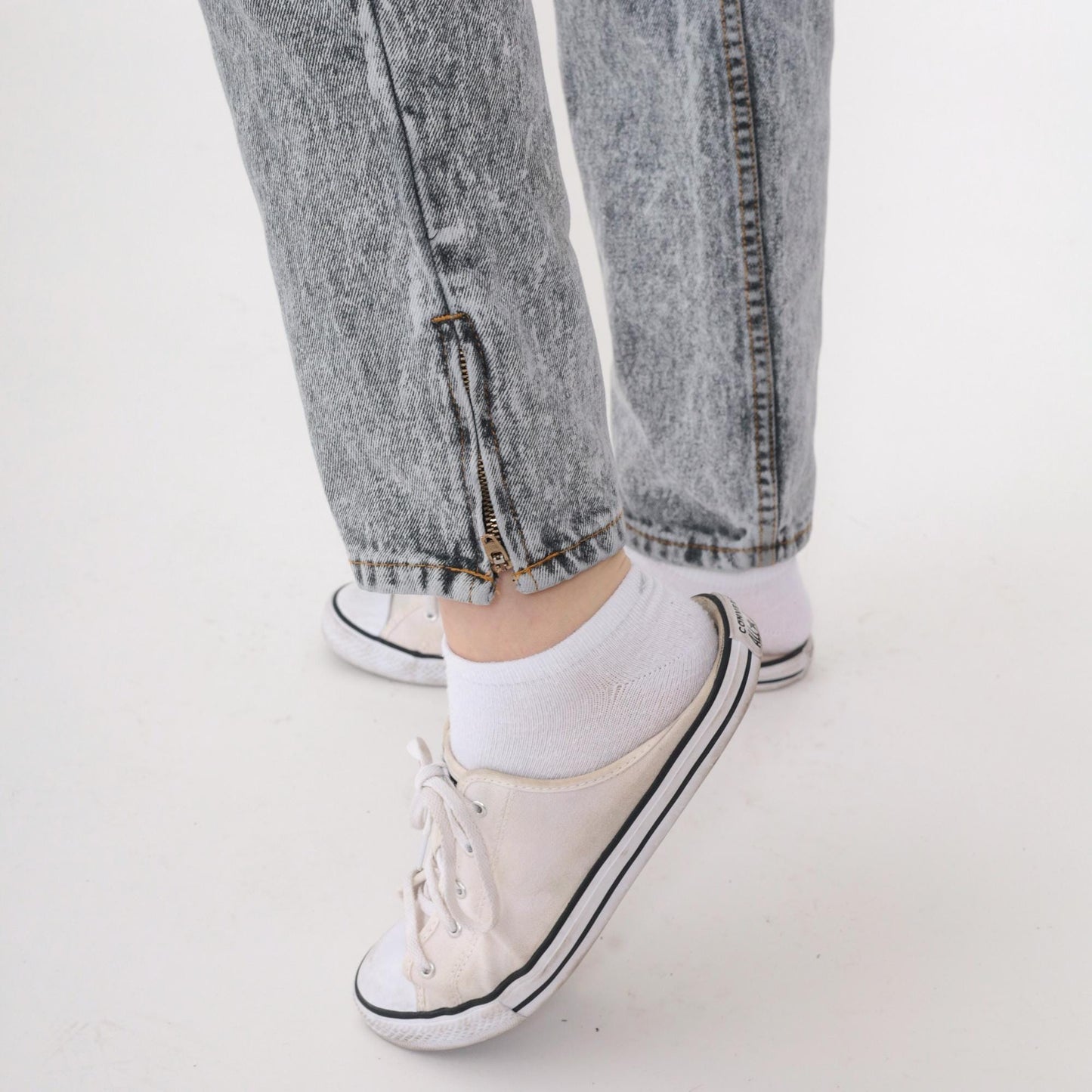 90s Hunt Club Acid Wash High-Waist Jeans Ankle Zip Grey Denim Small