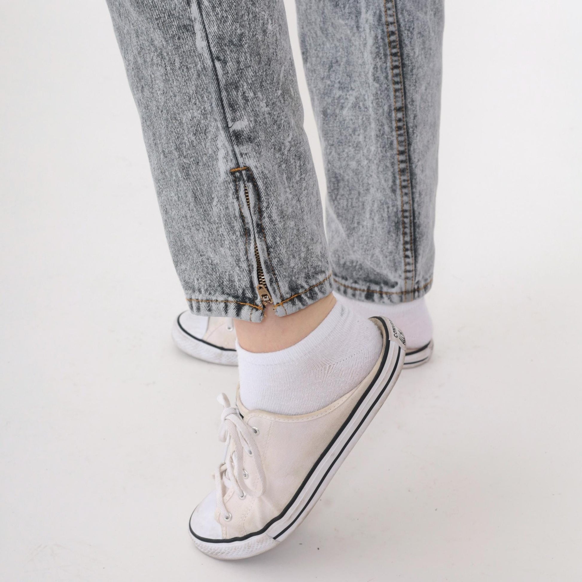 90s Hunt Club Acid Wash High-Waist Jeans Ankle Zip Grey Denim Small