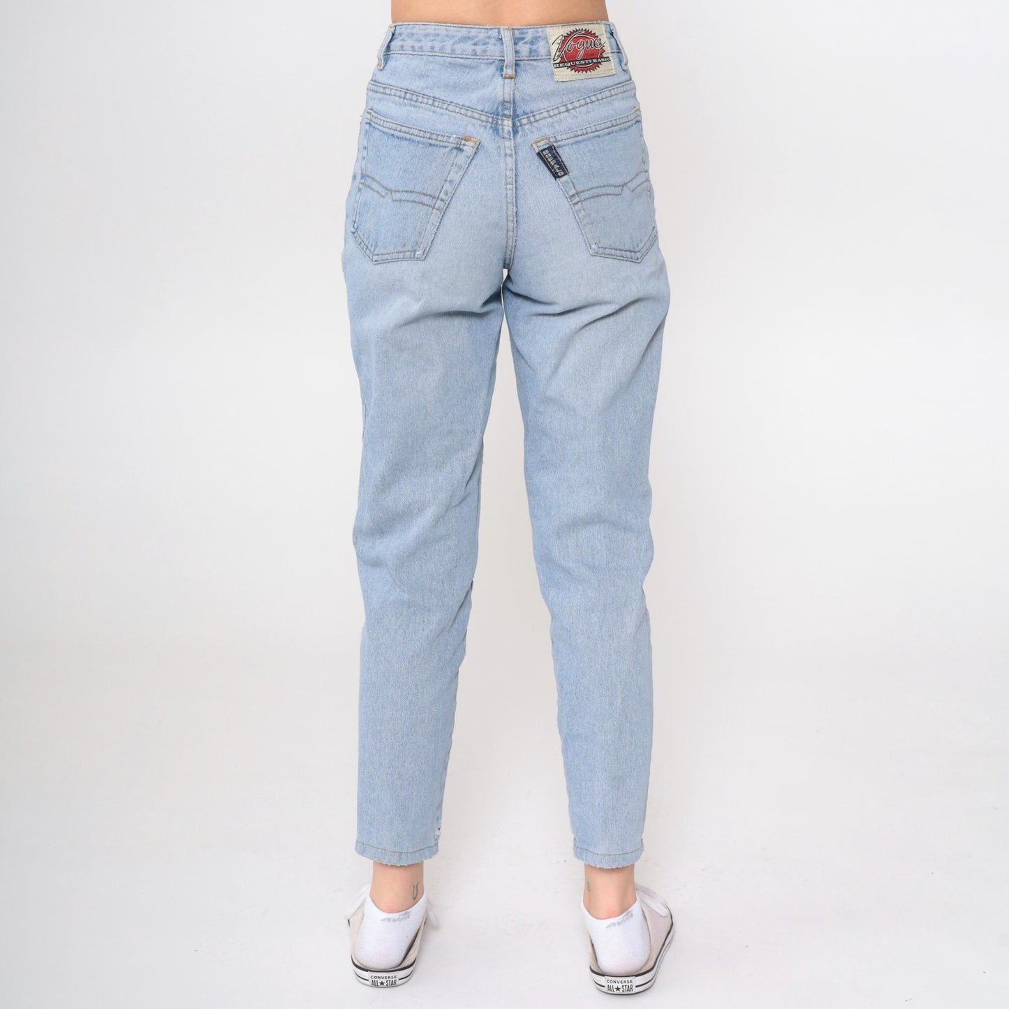 90s High Waisted Tapered Ankle Jeans Blue Denim Small