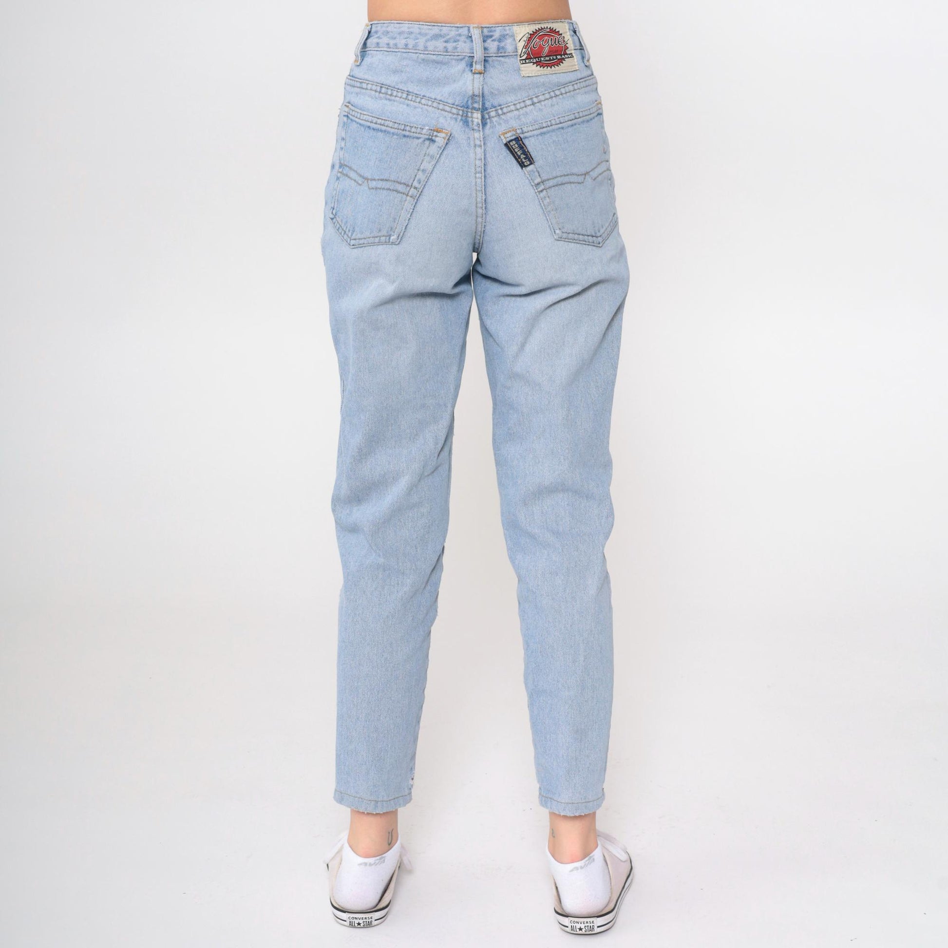 90s High Waisted Tapered Ankle Jeans Blue Denim Small