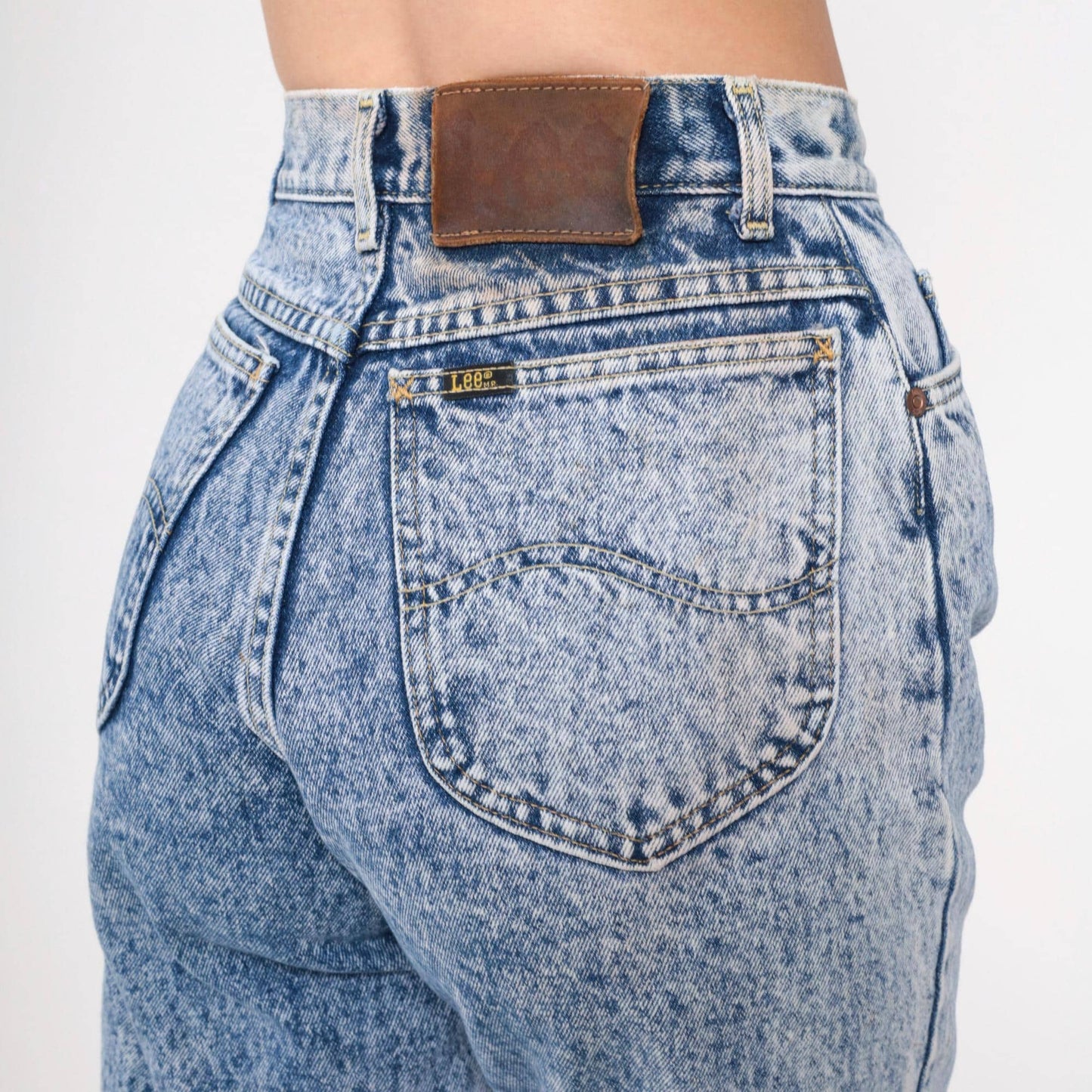 80s Lee Acid Wash Jeans High Waist Tapered Slim Leg Blue Denim Small