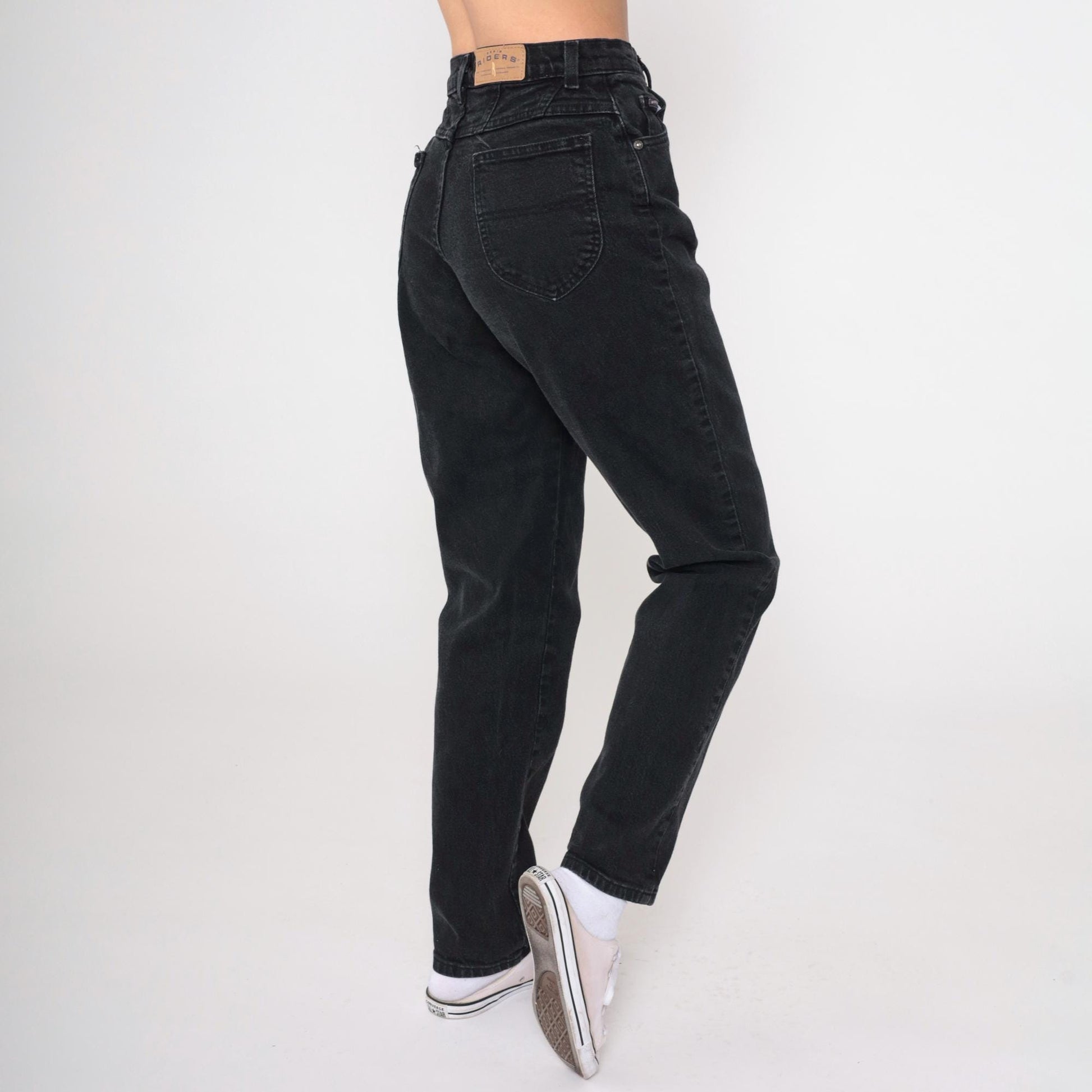 90s Riders Black High Rise Tapered Jeans Cotton Denim Small 6