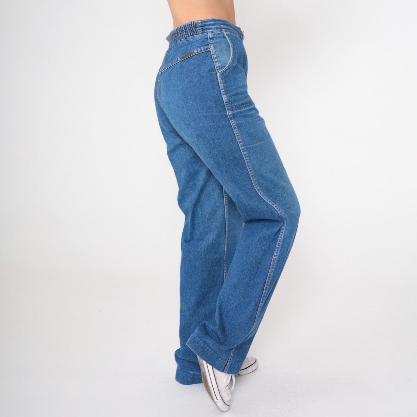 80s Bay Britches High Rise Straight Leg Jeans Faded Blue Denim Medium