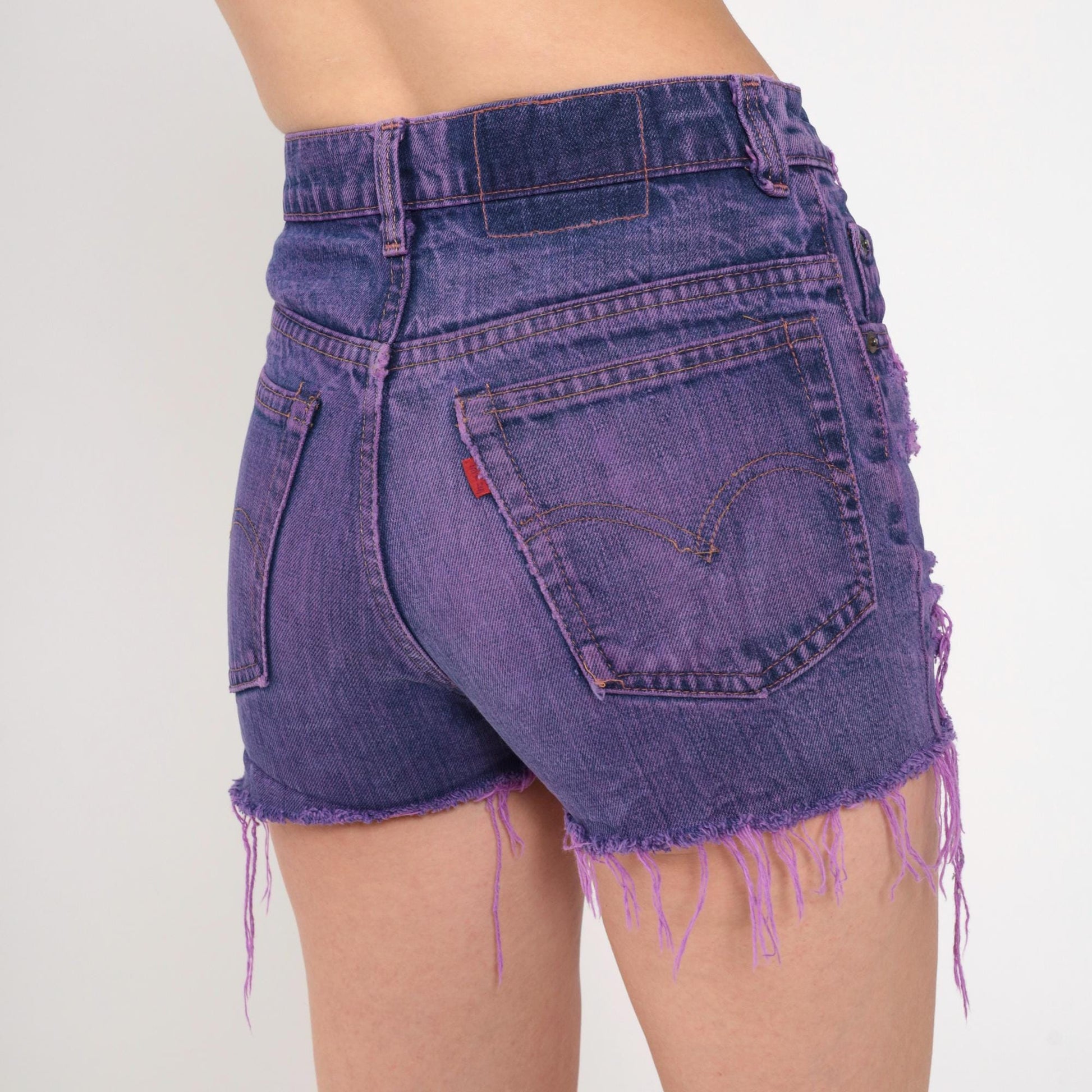 Y2K Levi's Purple Overdyed Cutoff Shorts High Rise Distressed Extra Small