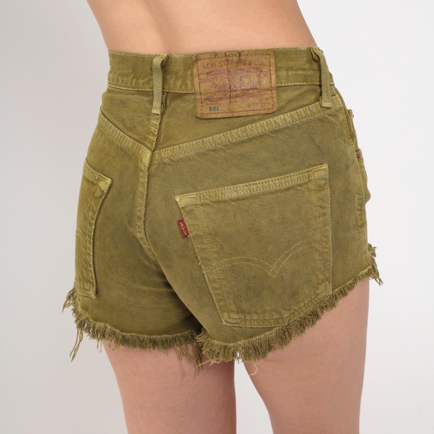 90s Levi's 501 Olive Denim Cutoff Shorts High Waist Frayed Extra Small