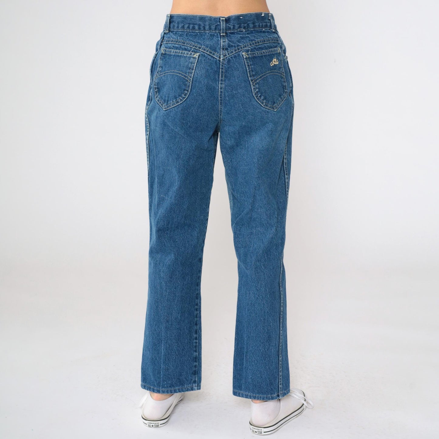80s High-Waist Straight Leg Jeans Blue Denim Faded Medium