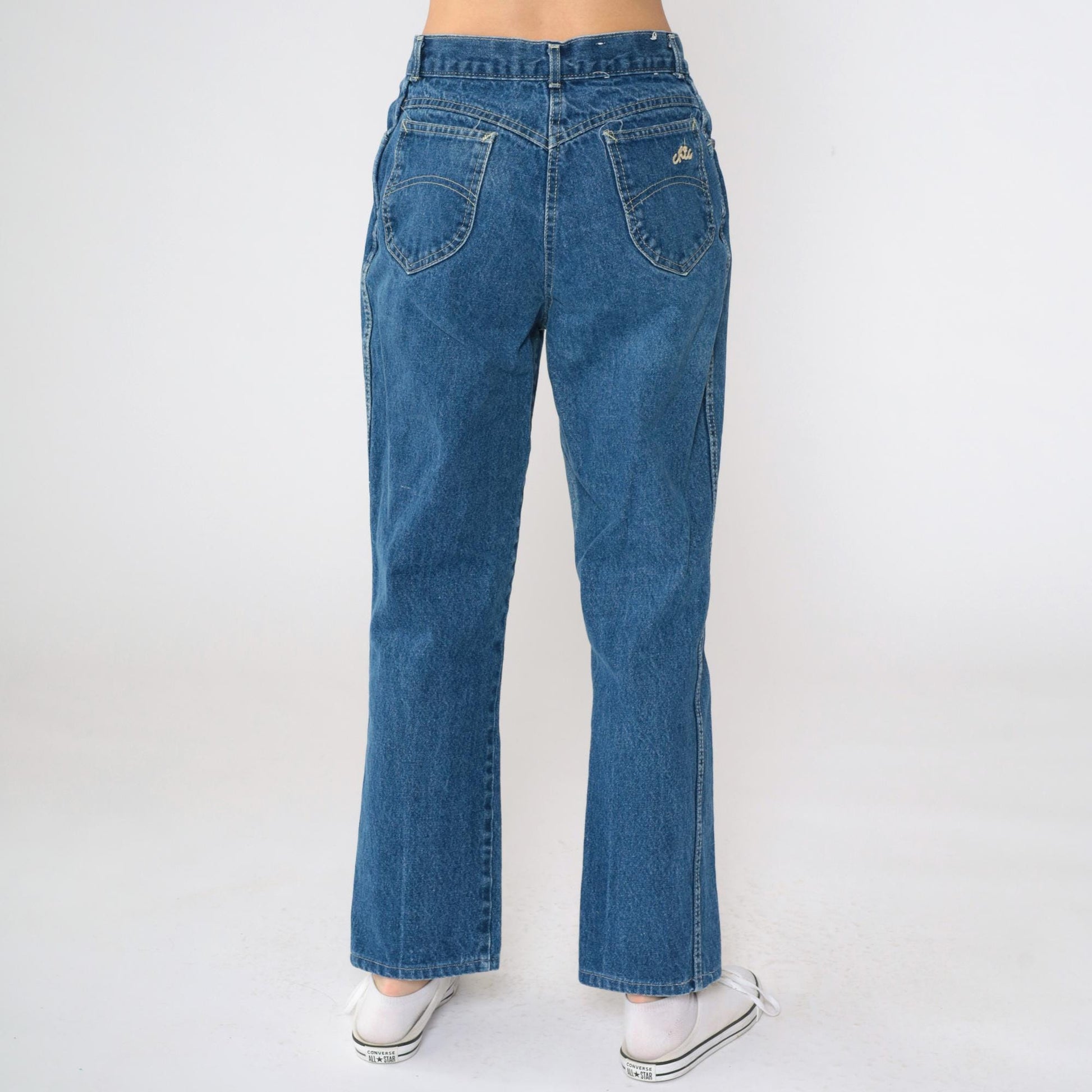 80s High-Waist Straight Leg Jeans Blue Denim Faded Medium