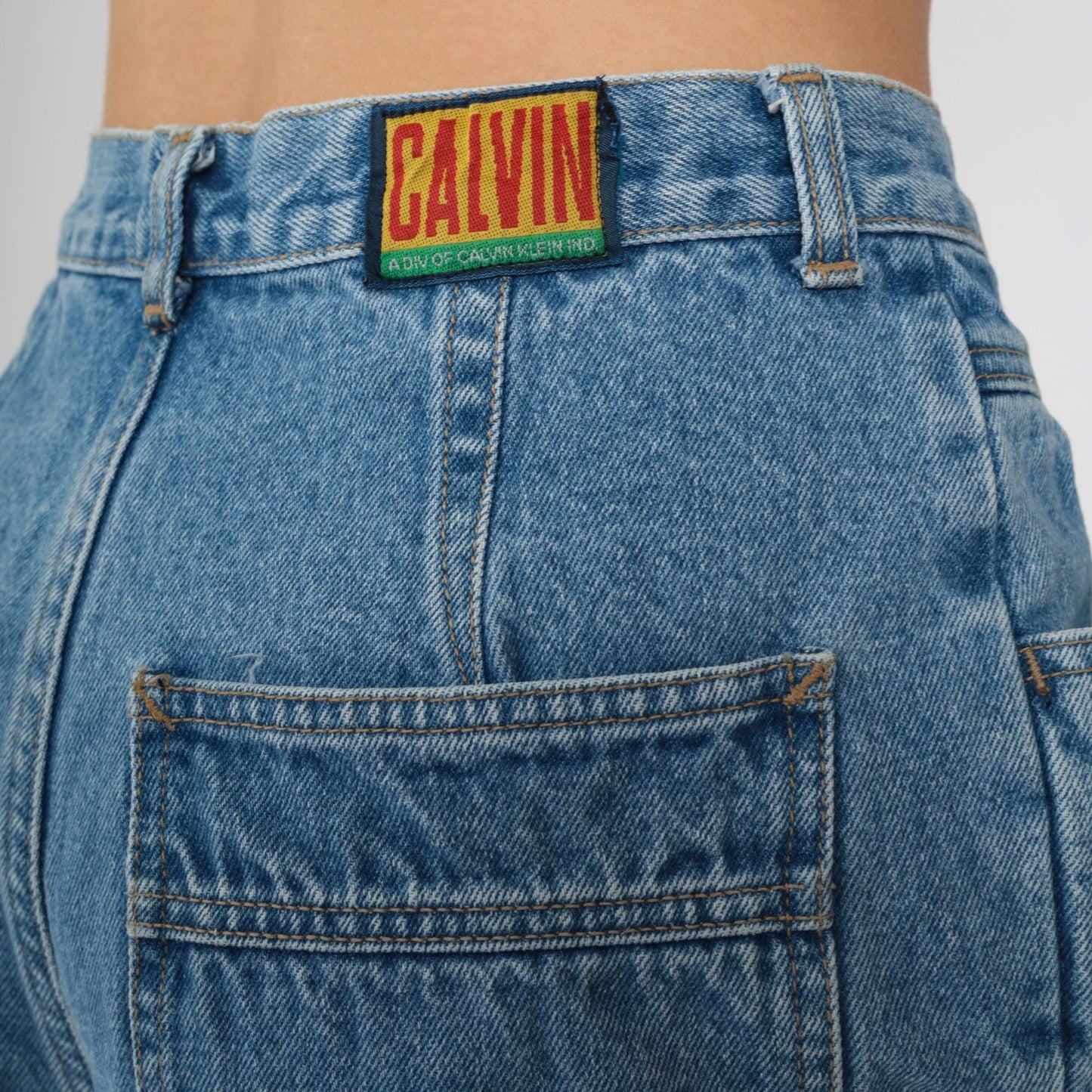 90s Calvin Klein Pleated Mom Jeans High Waisted Tapered Ankle Blue Medium