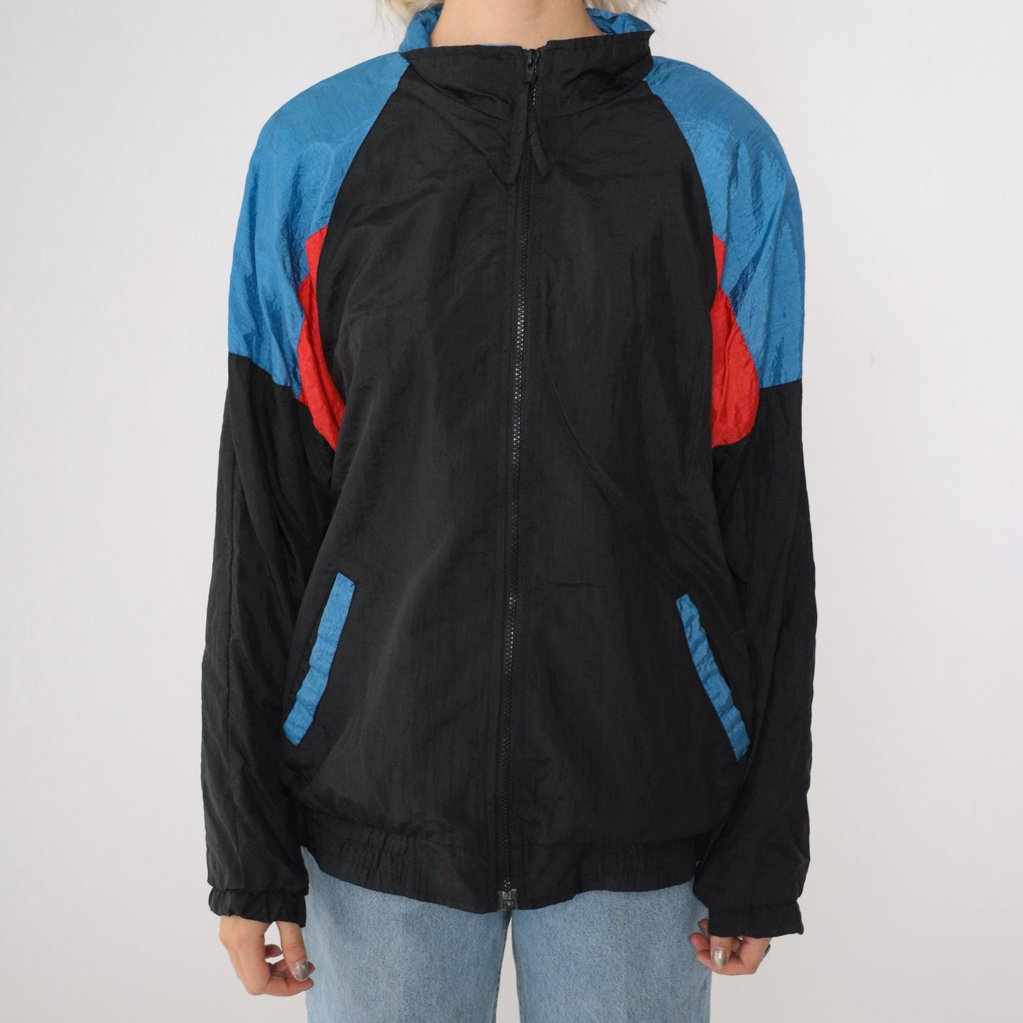 90s Copper Key Windbreaker Black Red Blue Color Block Raglan Large L