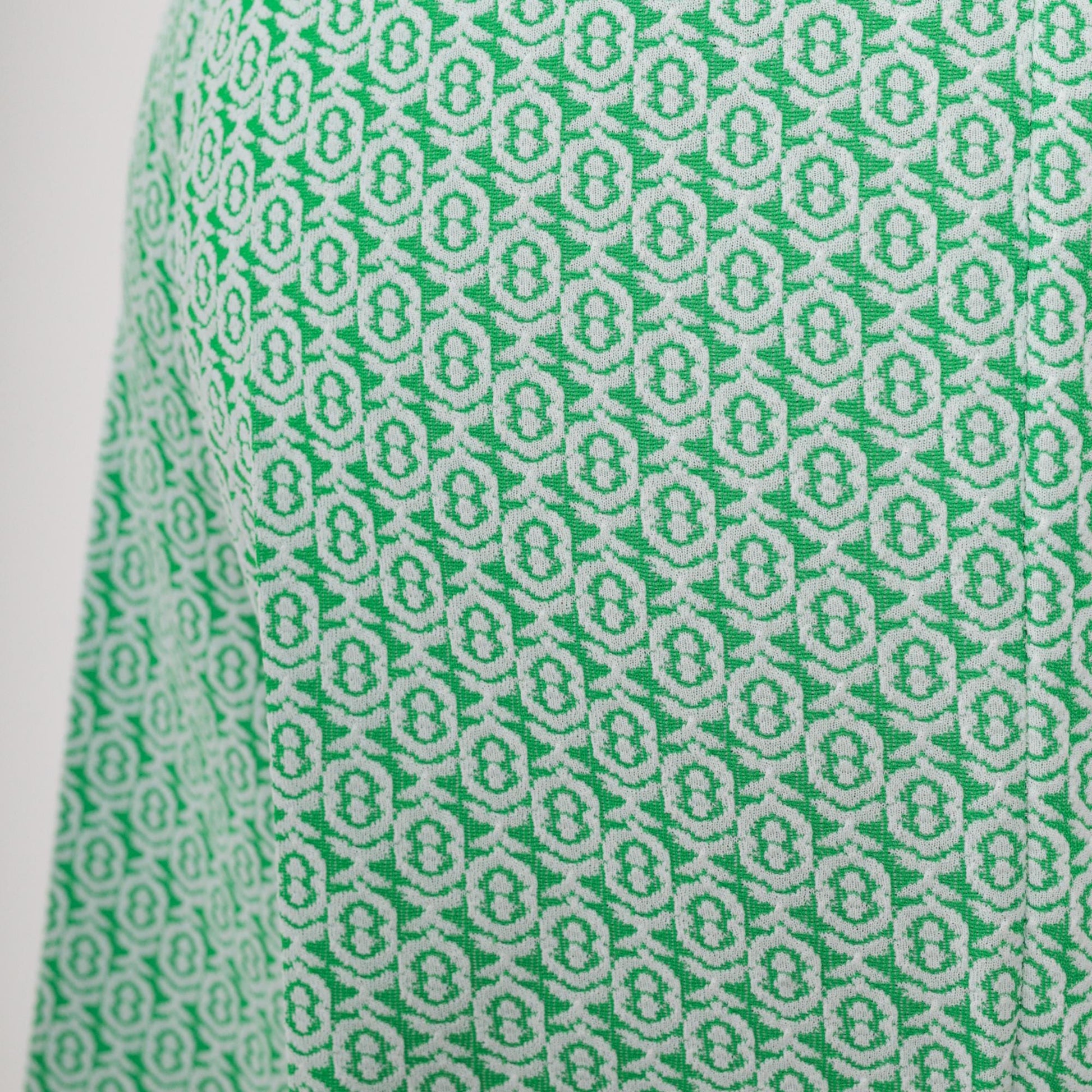 70s Green Geometric Flared Trousers High Waist Elastic Waistband Extra Small