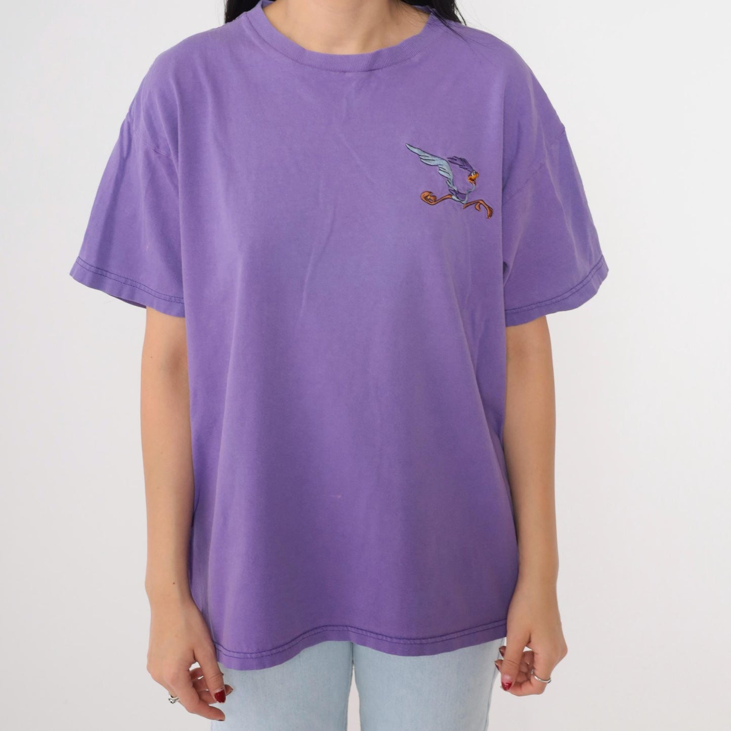 90s Looney Tunes Road Runner T-Shirt 1997 Warner Bros Embroidered Purple Large L