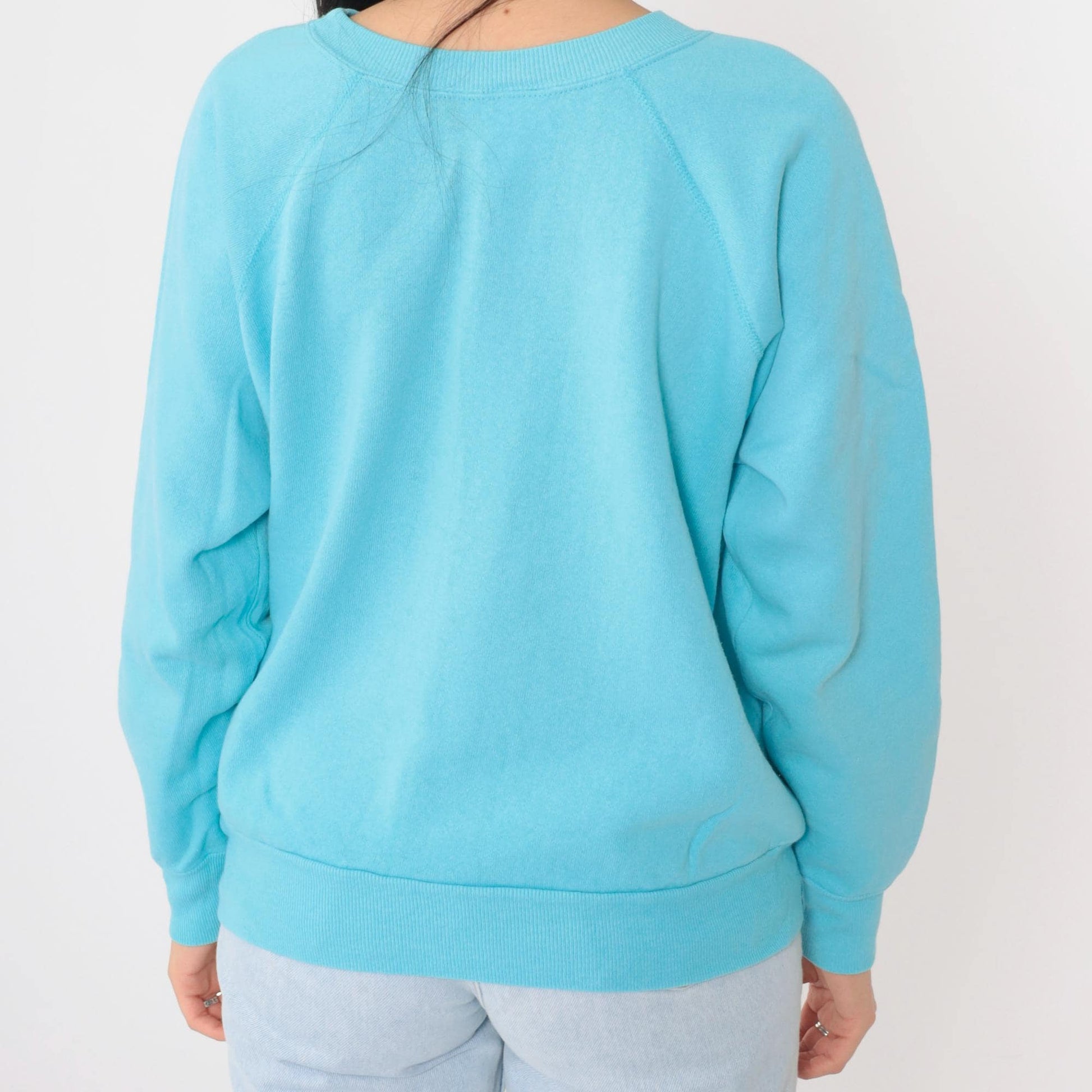 90s Blue Sheep Embroidered Sweatshirt Raglan Crewneck Medium Large