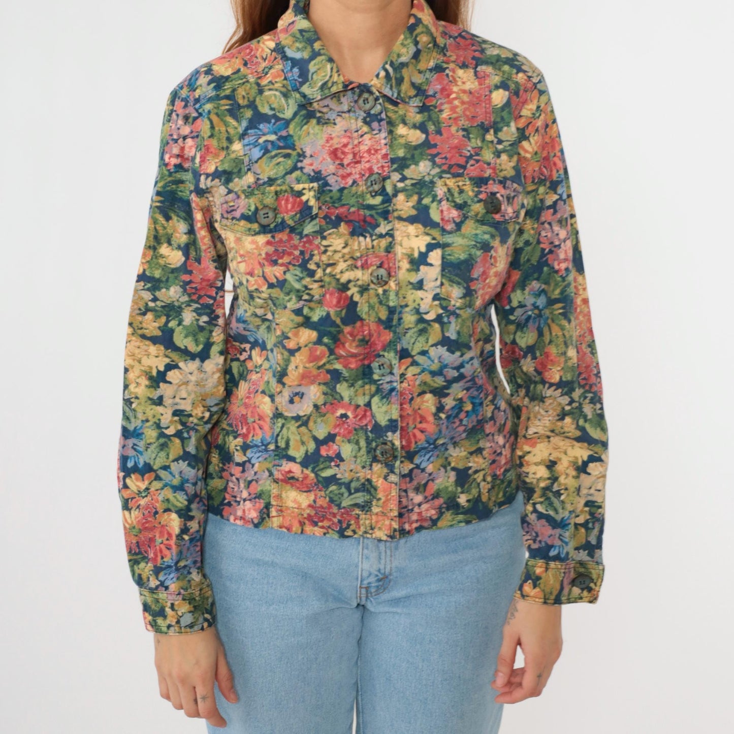 Y2K Coldwater Creek Floral Button-Up Blouse Long Sleeve Multicolor Print Medium