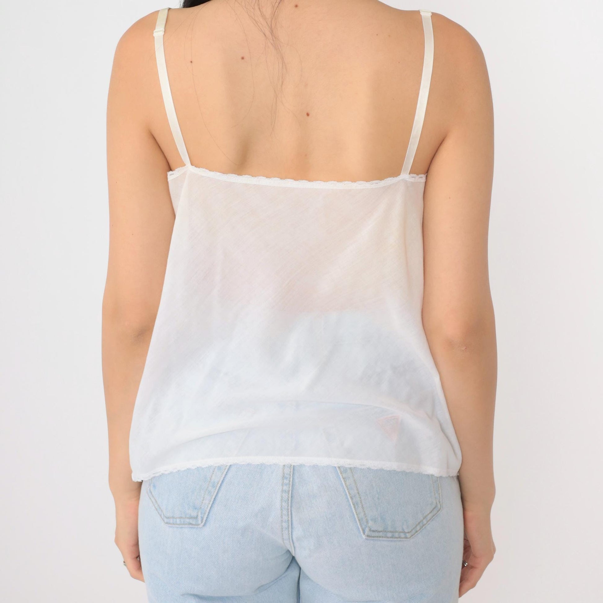 80s Kayser White Lace Camisole Adjustable Spaghetti Strap Tank Small