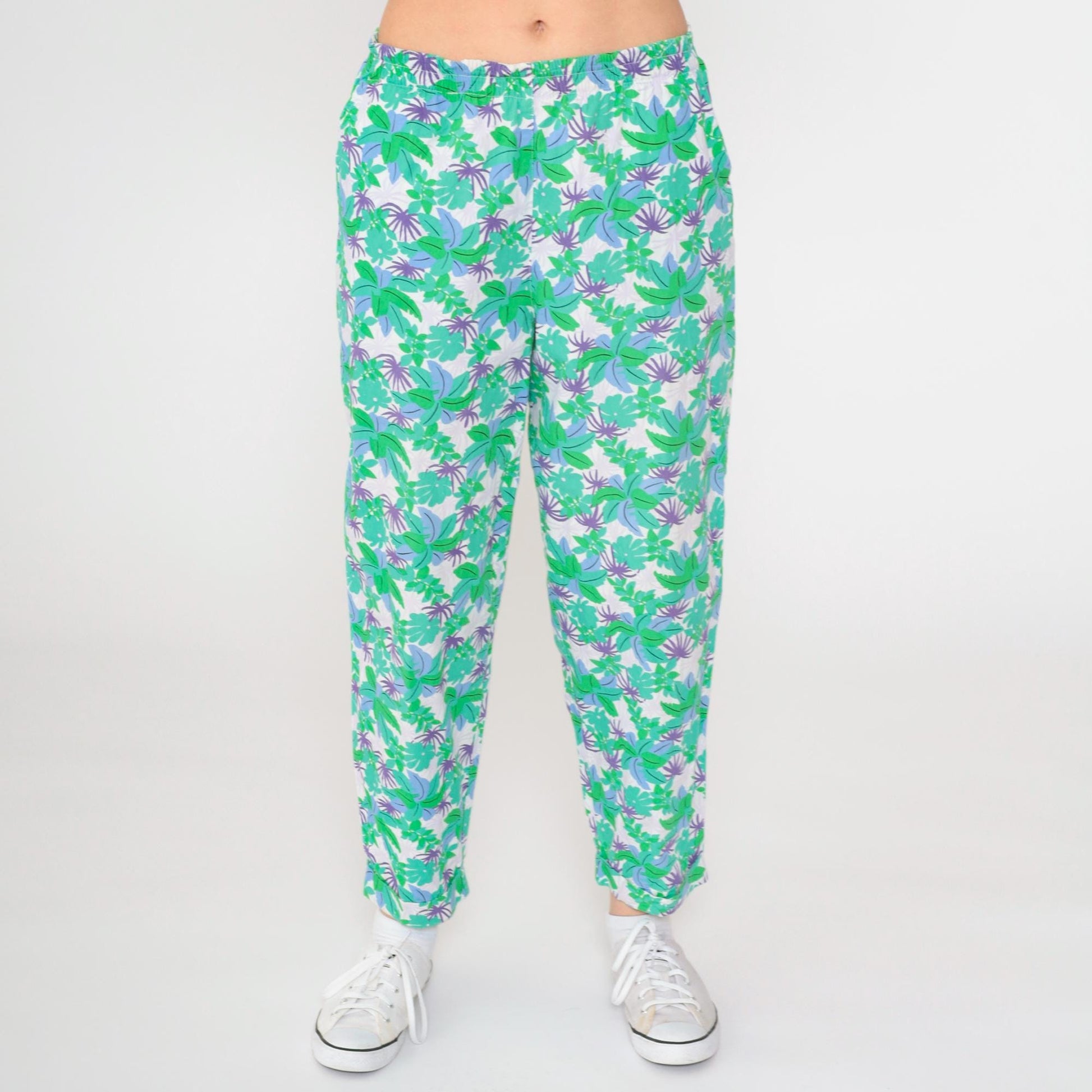 90s Catalina Tropical Floral High-Waist Tapered Pants Small Medium