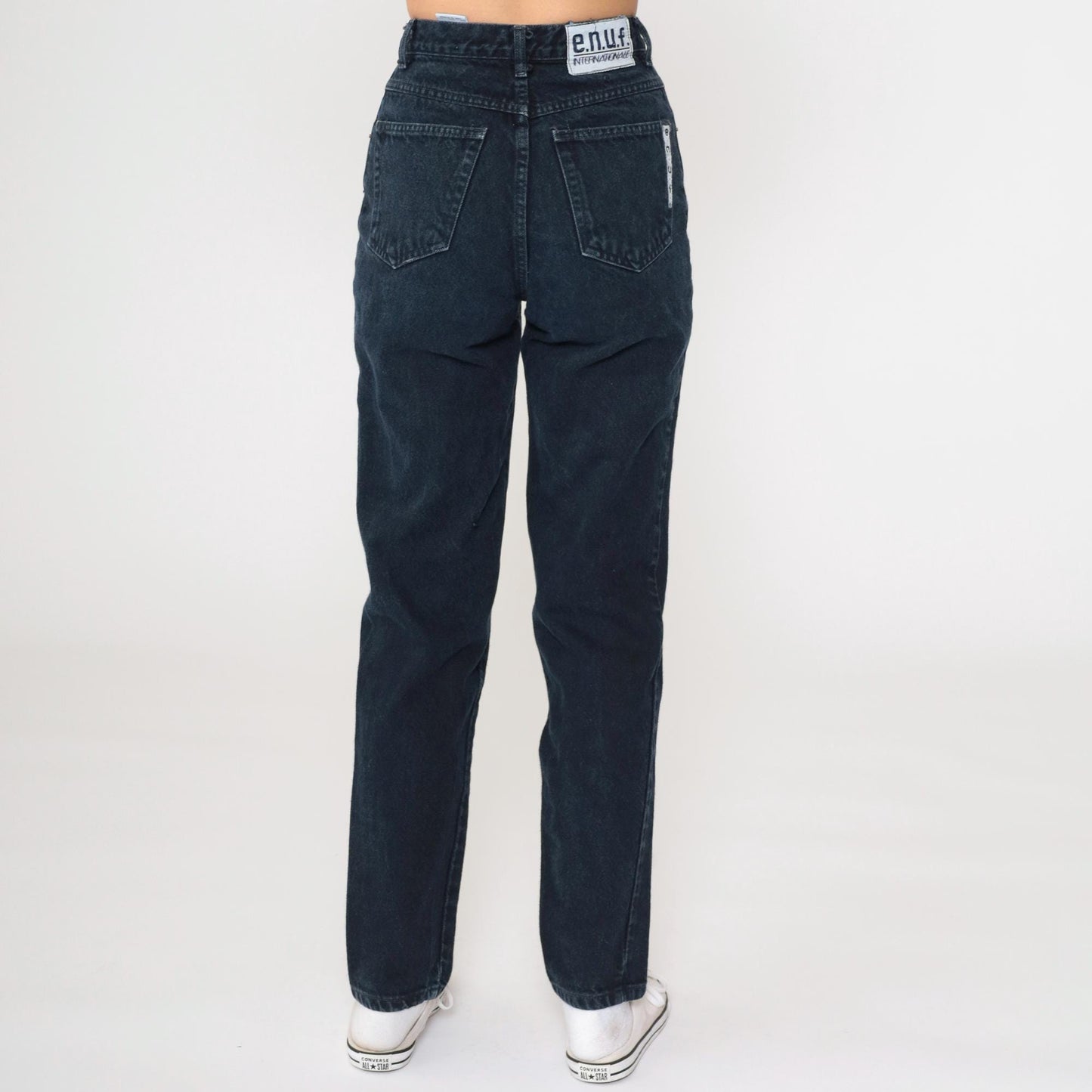 90s Enuf Black Denim Mom Jeans High Rise Tapered Extra Small XS