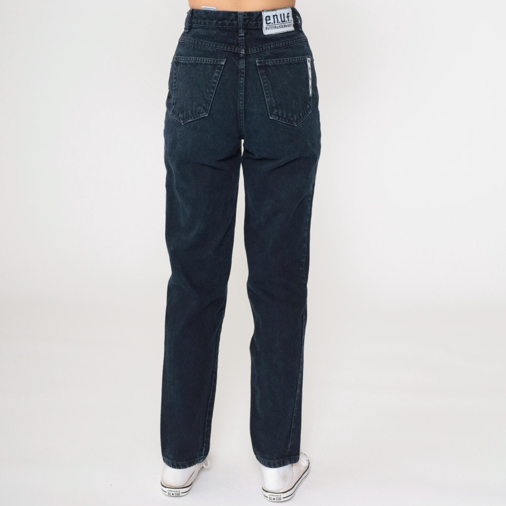 90s Enuf Black Denim Mom Jeans High Rise Tapered Extra Small XS