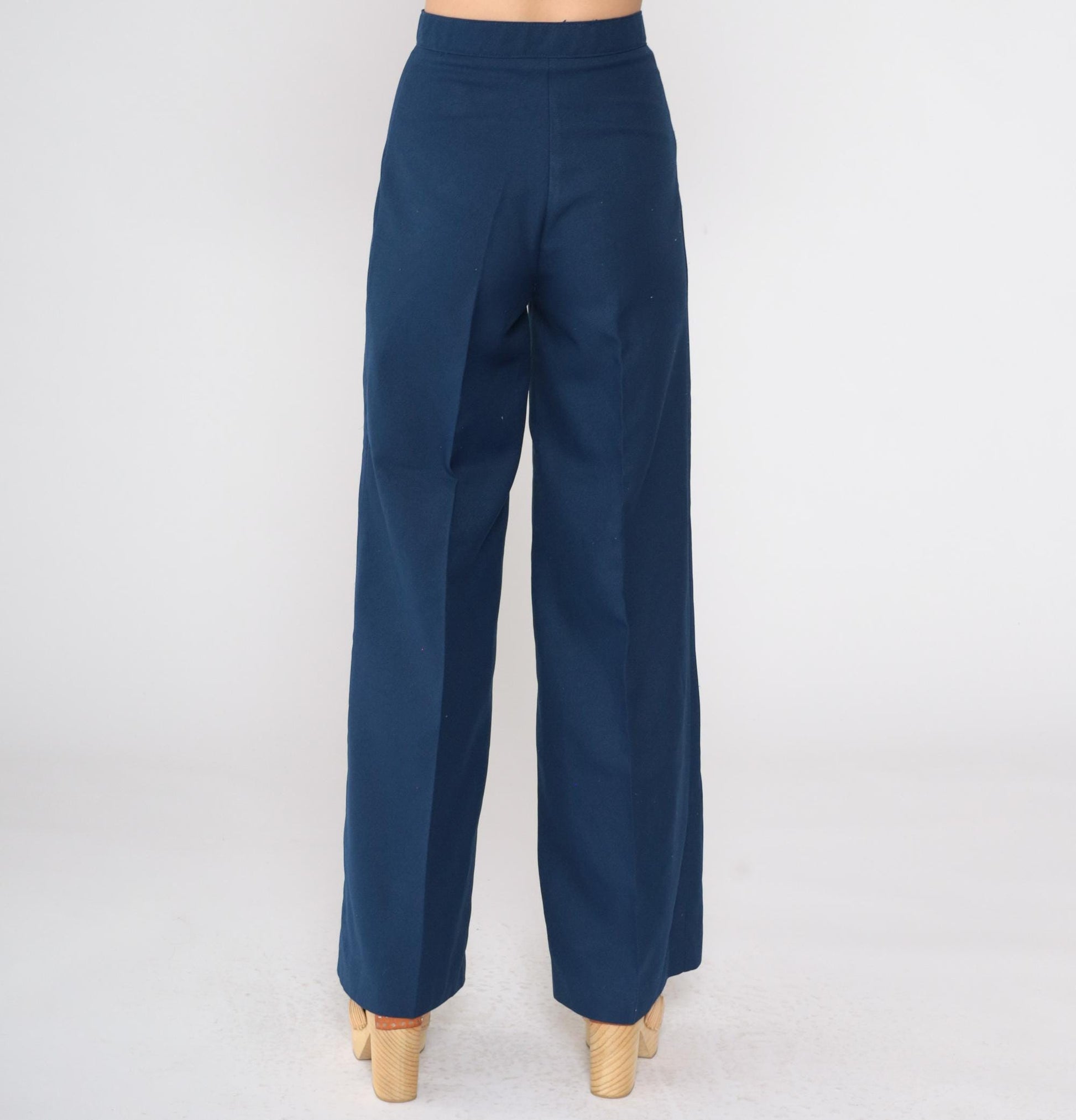 70s Navy Bell Bottom Pants High Waist Vintage Tomboy of California Extra Small