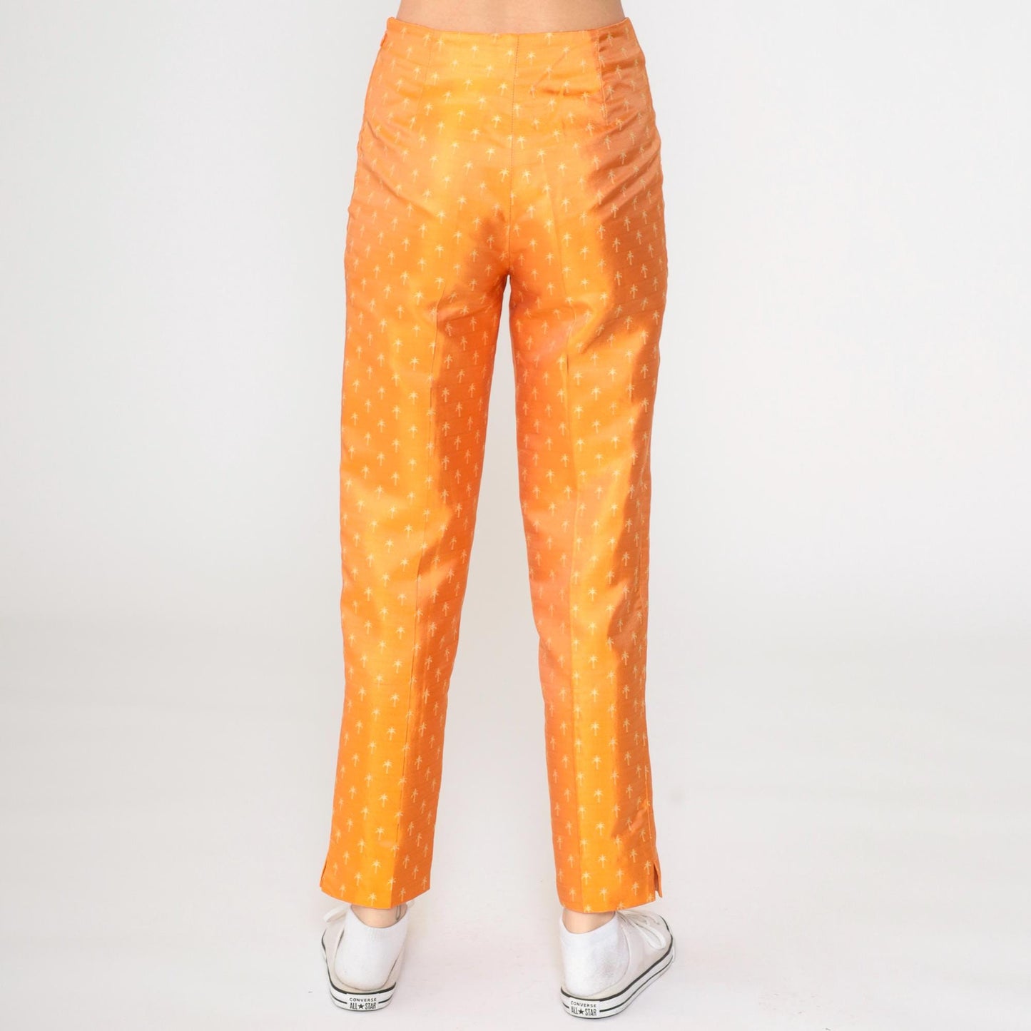 Biella Collezioni Silk Pants Orange Palm Tree Print High Waist Italy Extra Small XS
