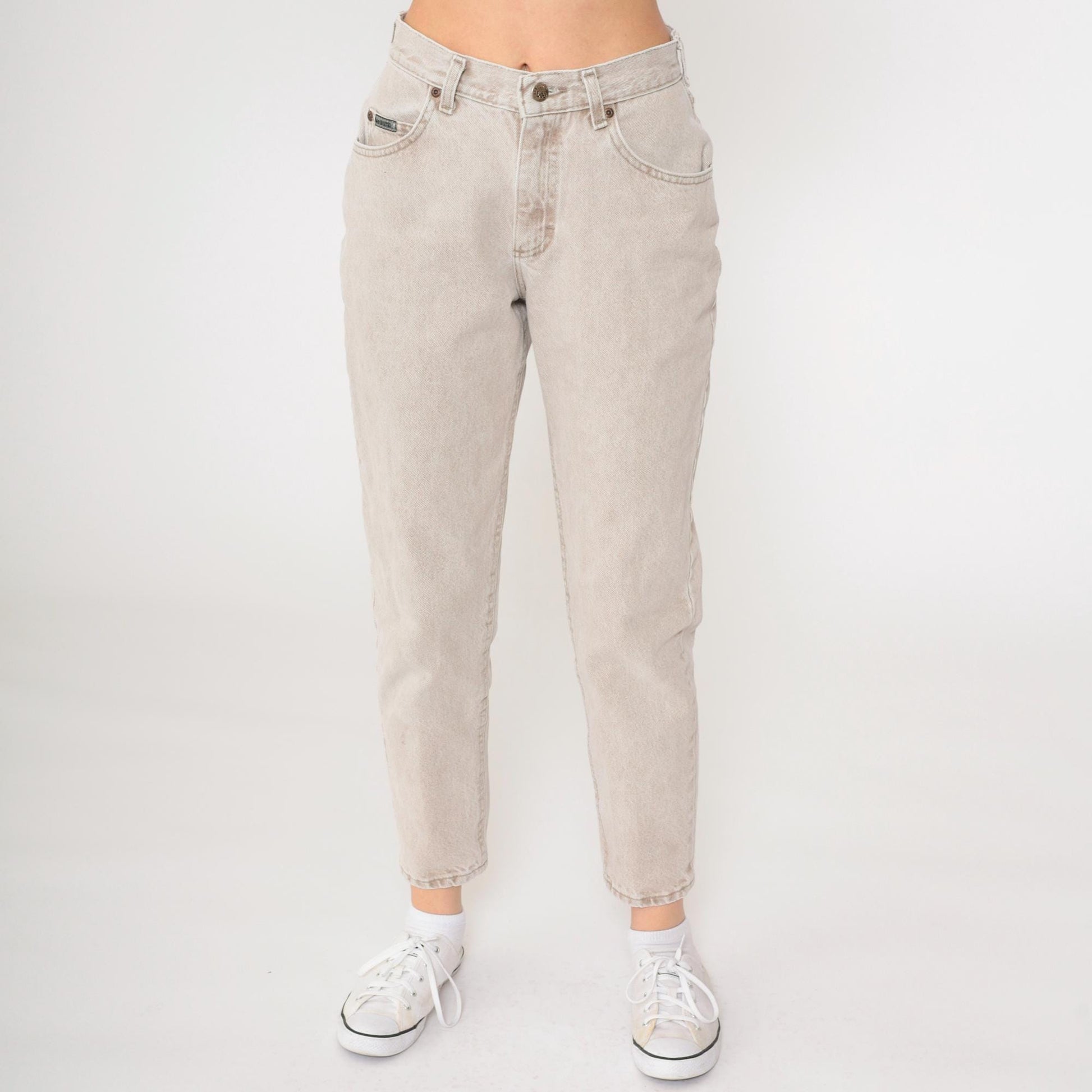 90s Lee High Waist Tapered Jeans Light Brown Denim Small
