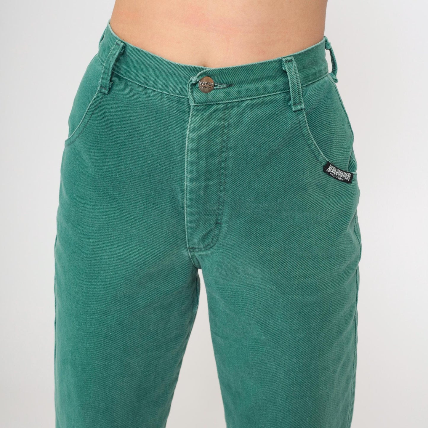 90s Roughrider Green Denim Western Jeans High Waist Straight Leg Extra Small XS