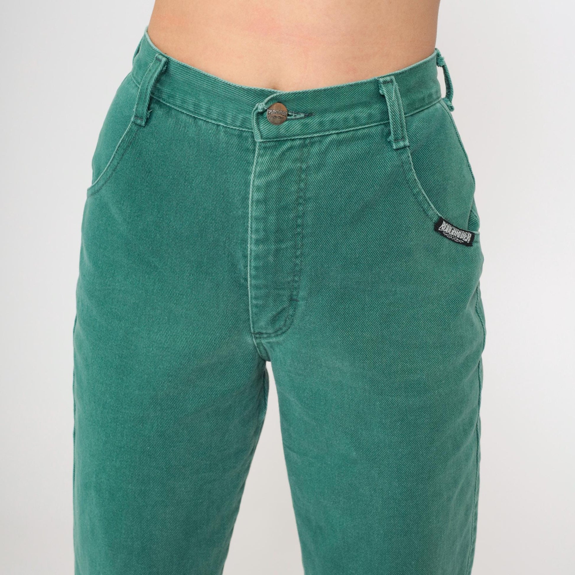 90s Roughrider Green Denim Western Jeans High Waist Straight Leg Extra Small XS