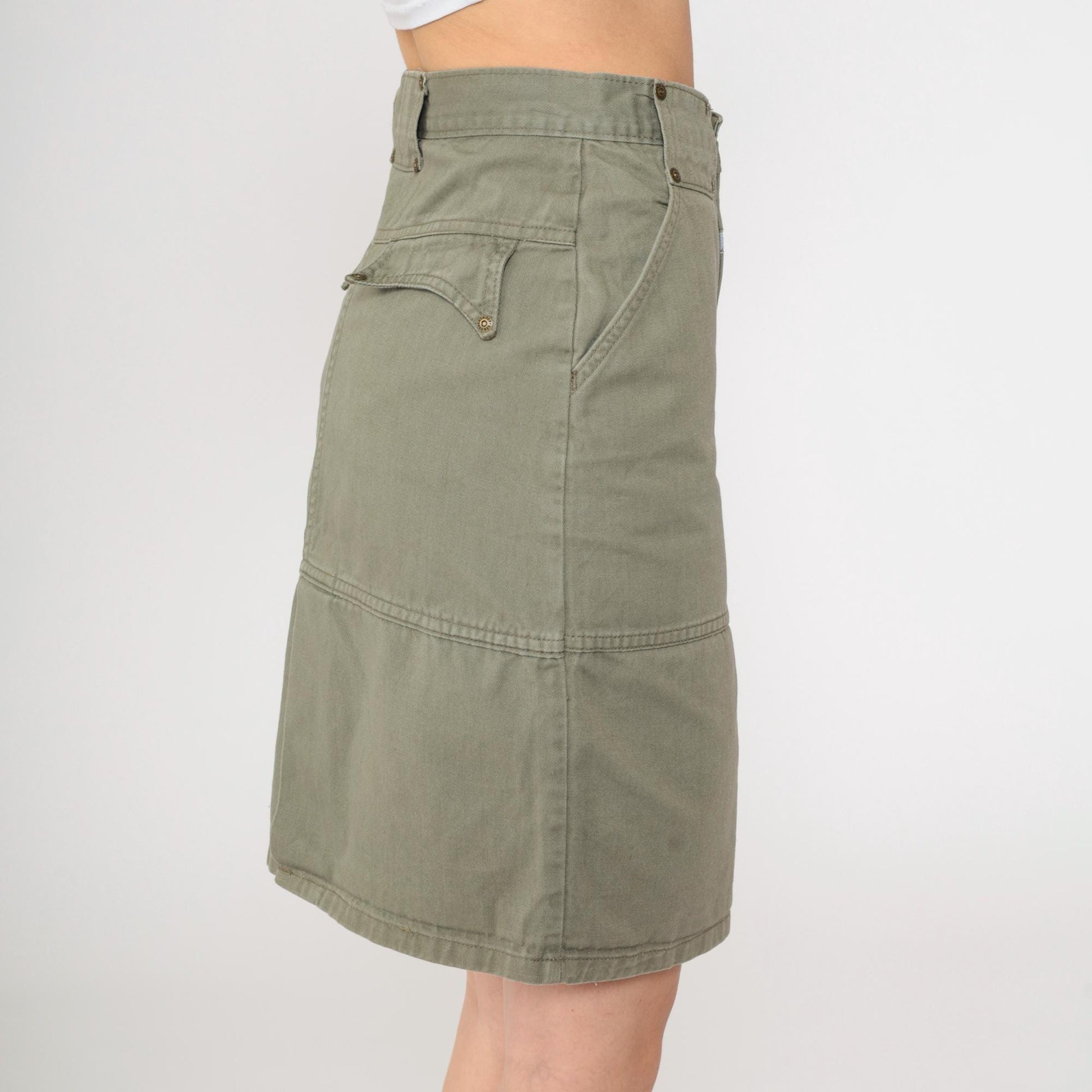 90s Forenza Olive Cargo Mini Skirt High Waist Cotton Utility Small 4