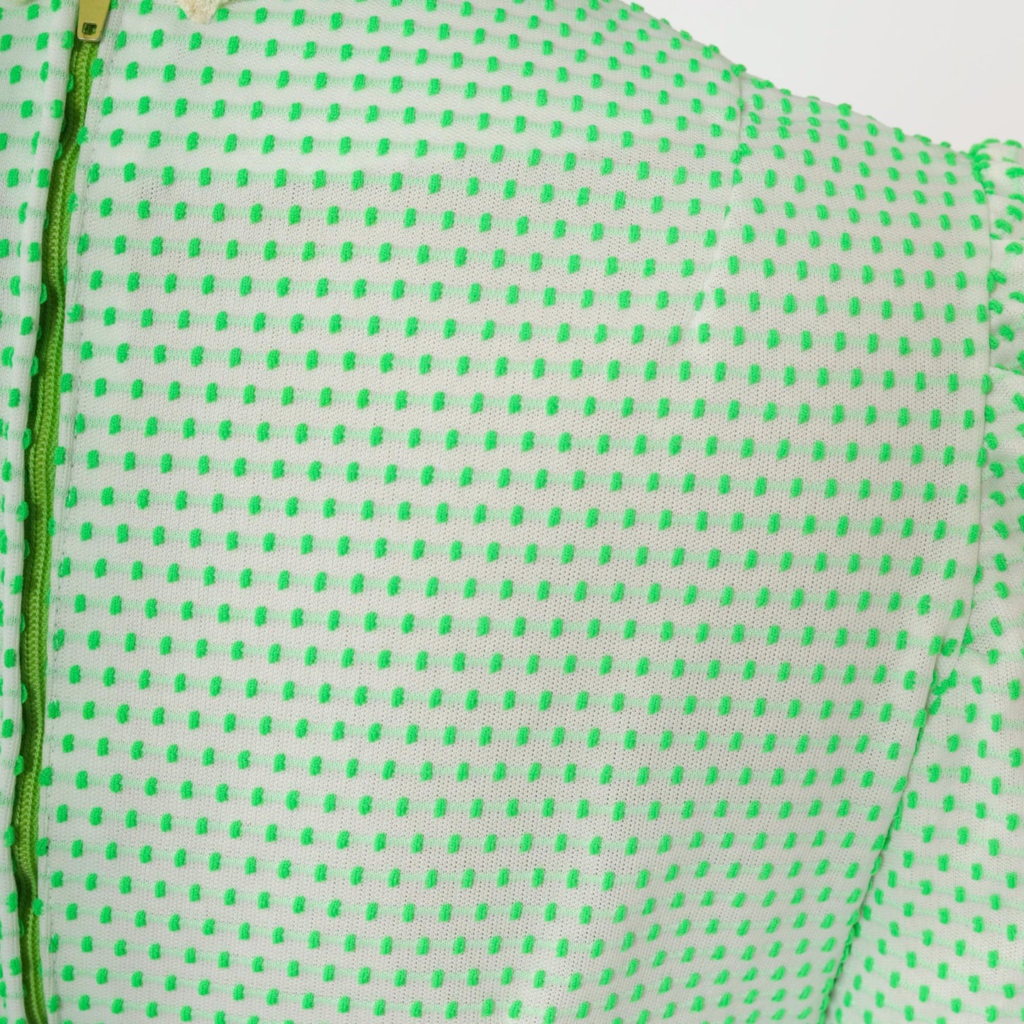 70s Bright Green Polka Dot Mini Dress Empire Waist Puff Sleeve Medium