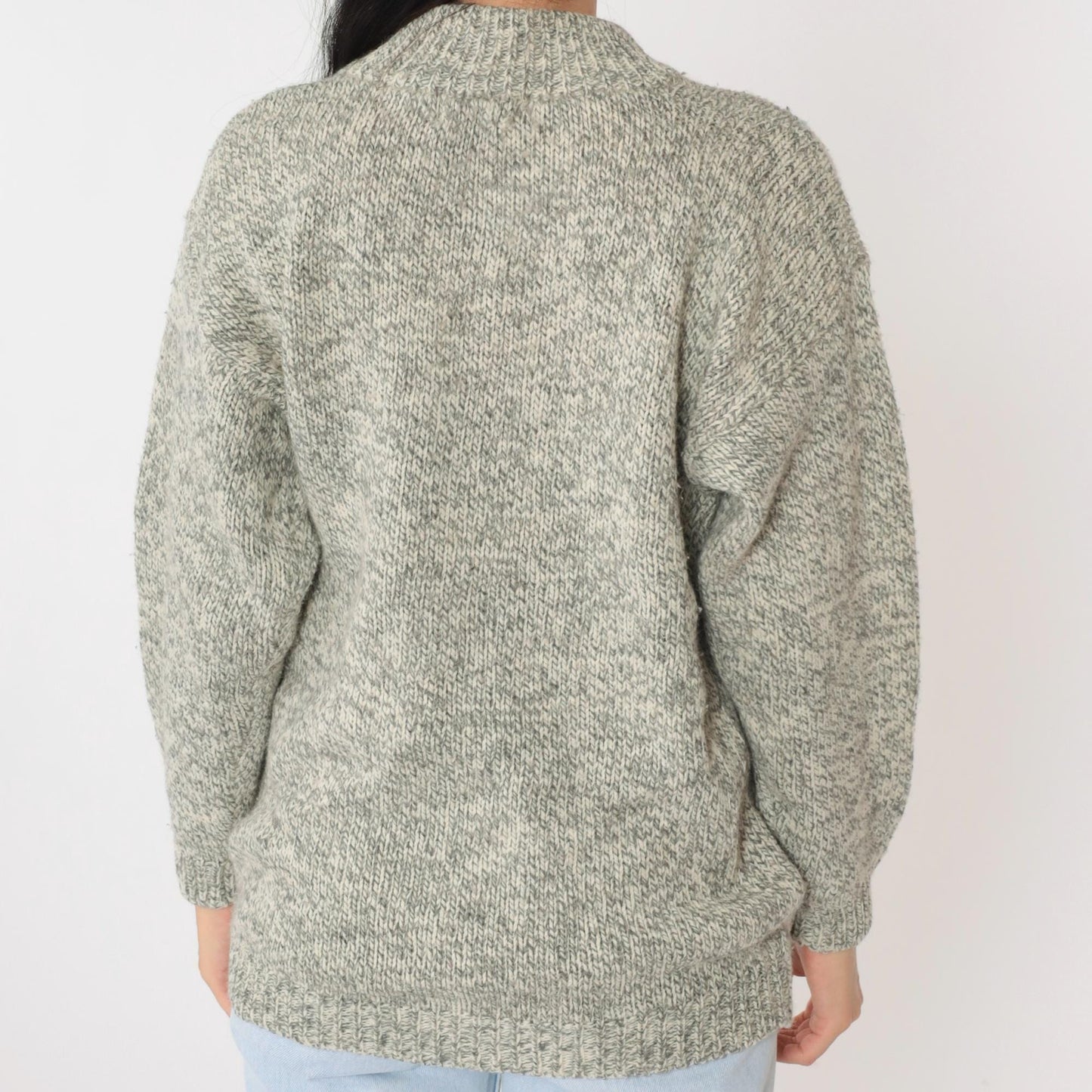 80s Geometric Mock Neck Sweater Grey Pink Lavender Diamond Knit Medium