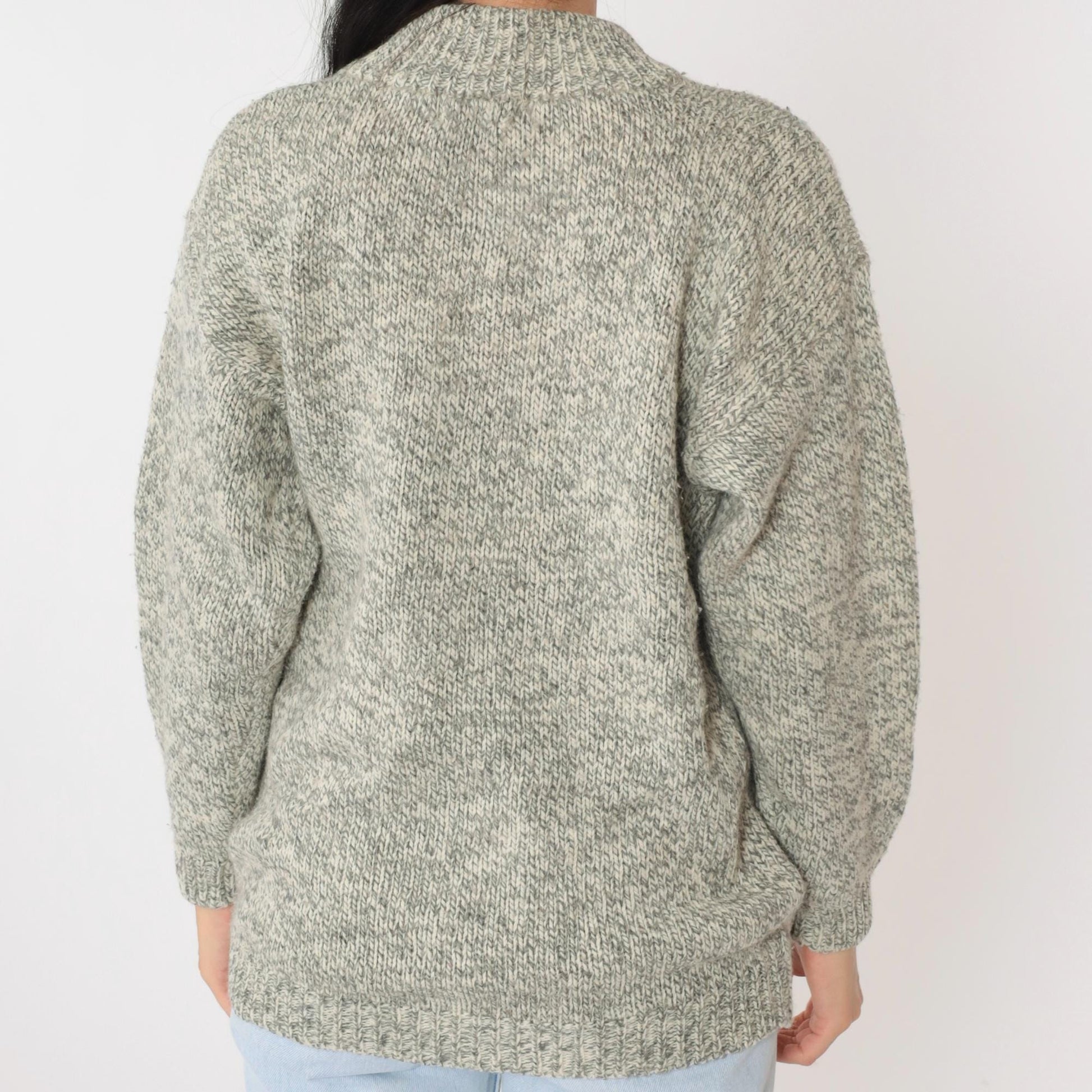 80s Geometric Mock Neck Sweater Grey Pink Lavender Diamond Knit Medium