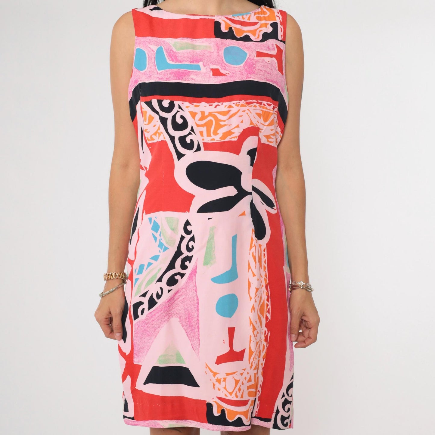 90s Ducci Pink Abstract Floral Sheath Mini Dress Sleeveless Small