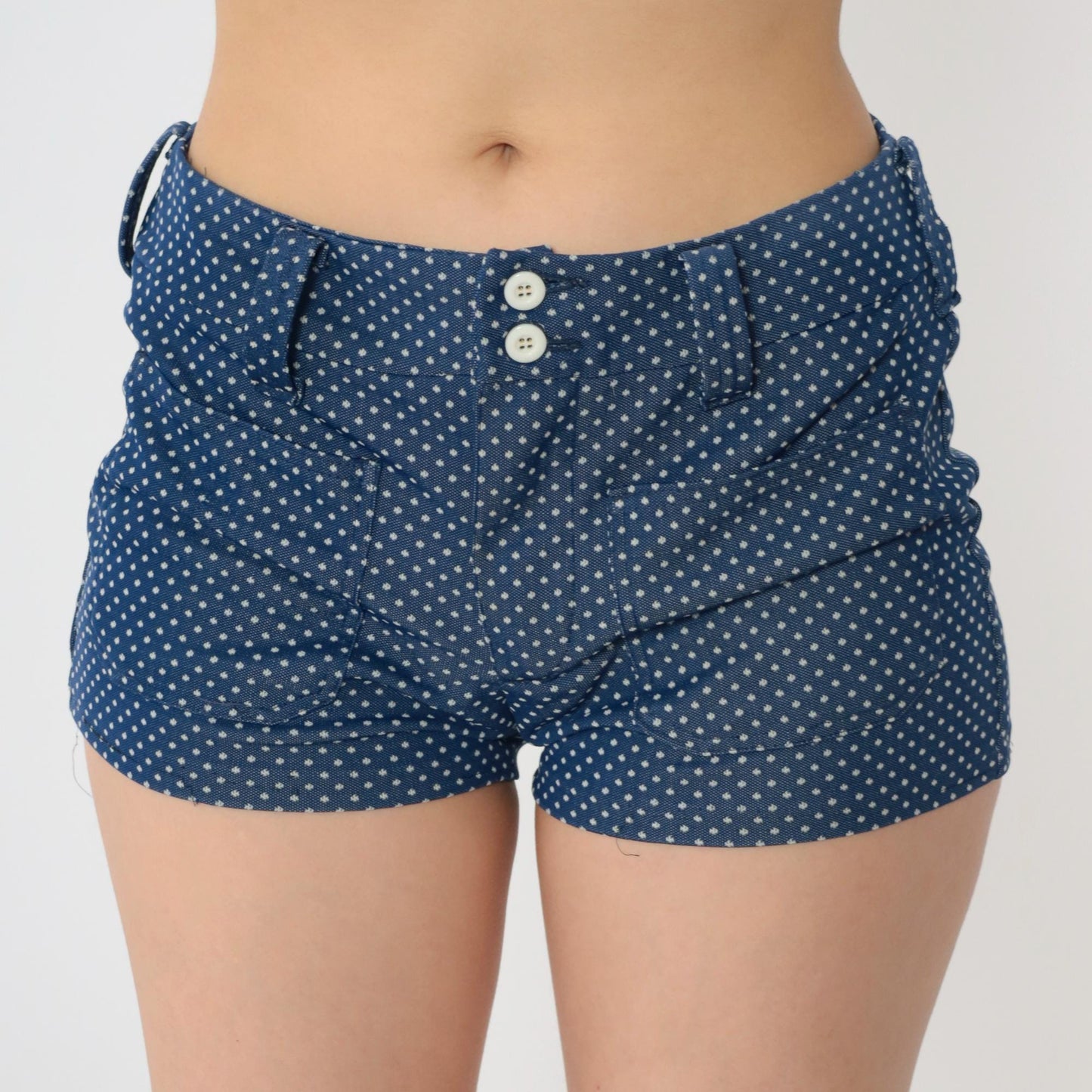 70s Polka Dot Shorts Mid Rise Dark Blue White Small