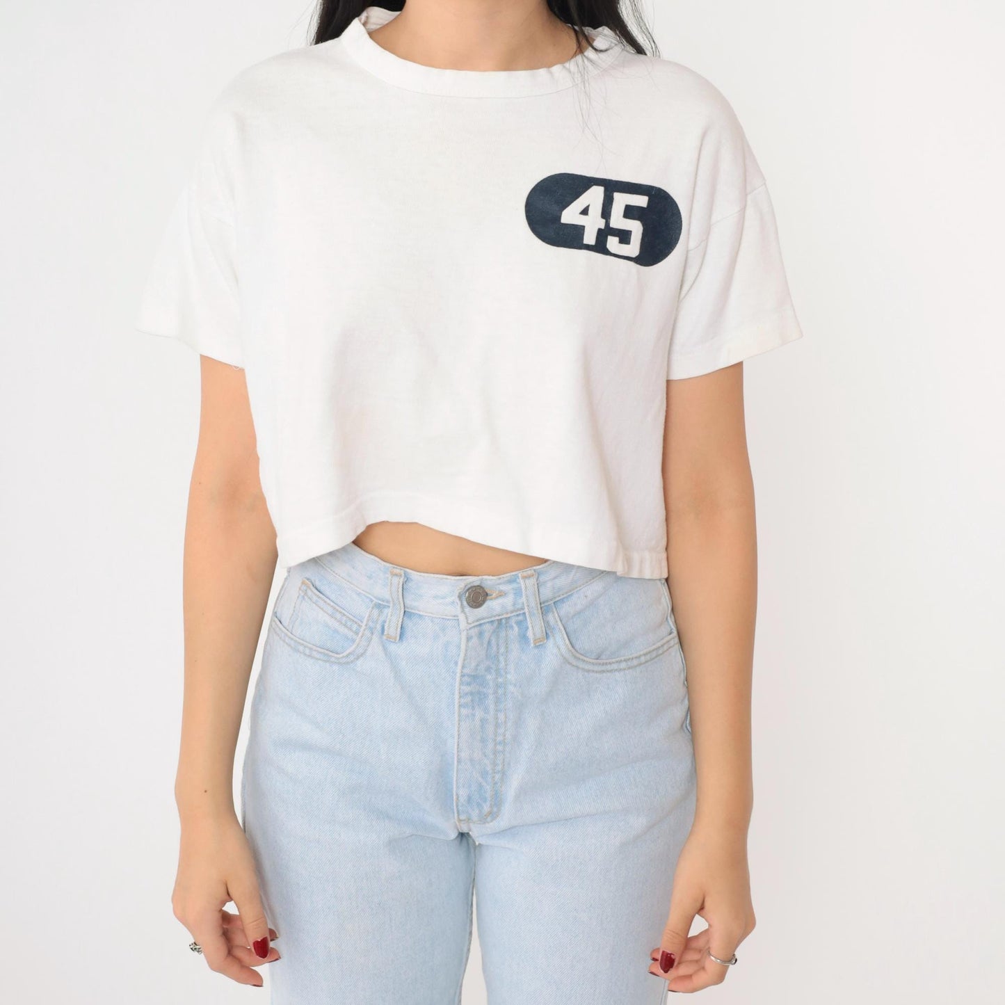 80s Champion Athletic Crop Top Number 45 White Cotton Medium