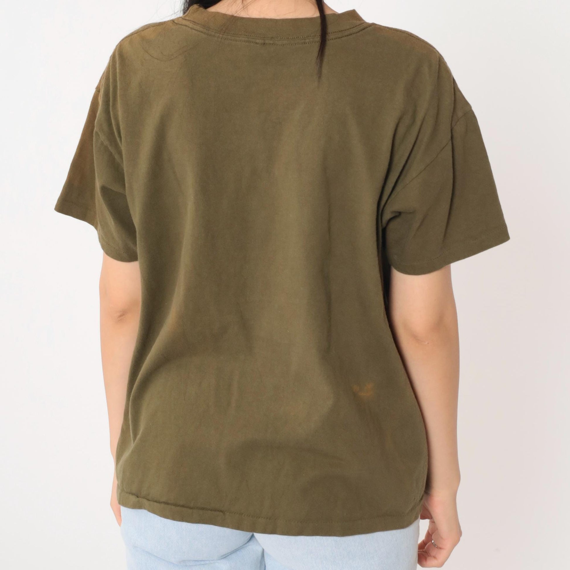 90s Florida Shell Compass Graphic T-Shirt Olive Green Tourist Tee Large L