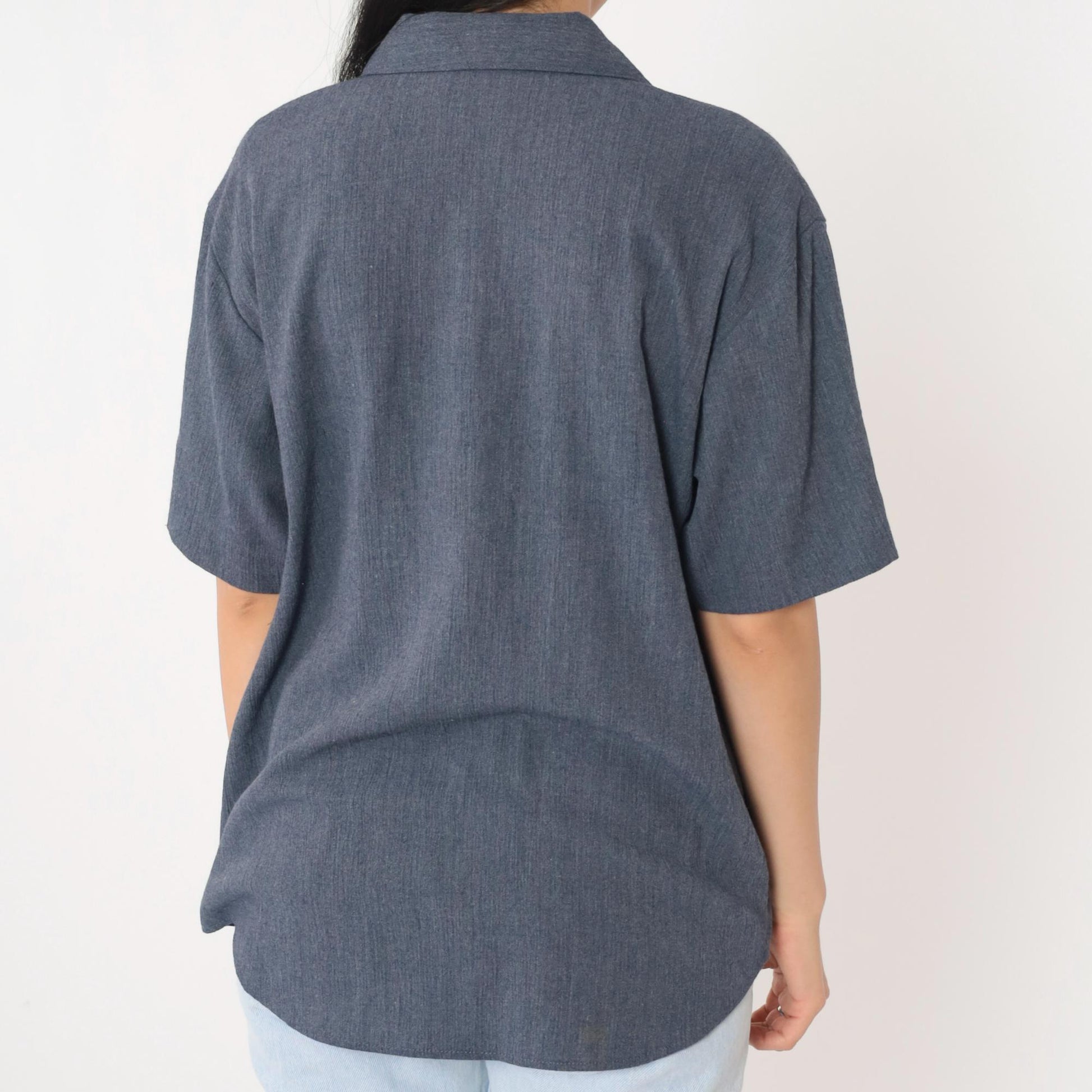 90s Teddi Blueish Grey Button-Up Blouse Short Sleeve Medium
