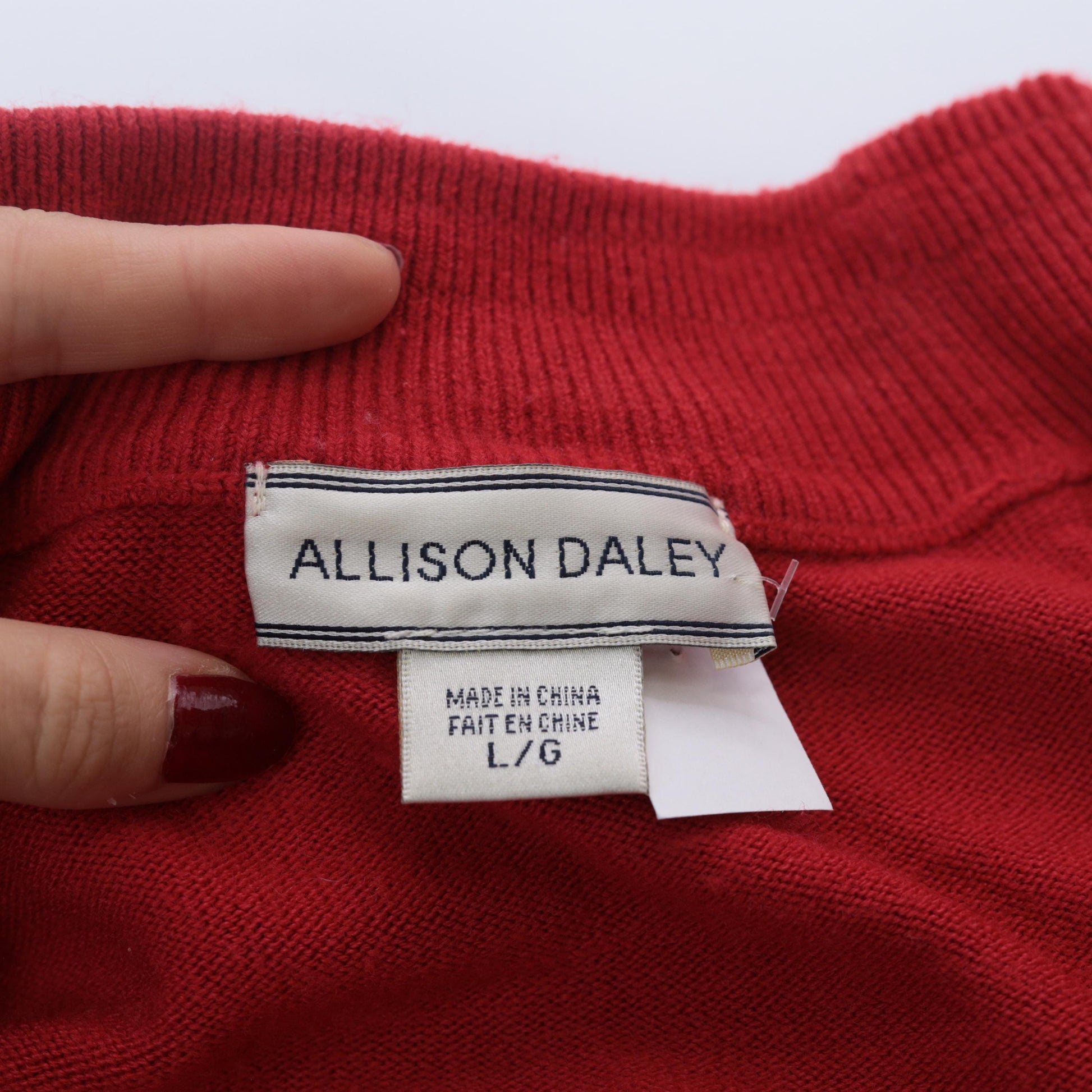 90s Alison Daley Red Cable Knit Mock Neck Sweater Large L