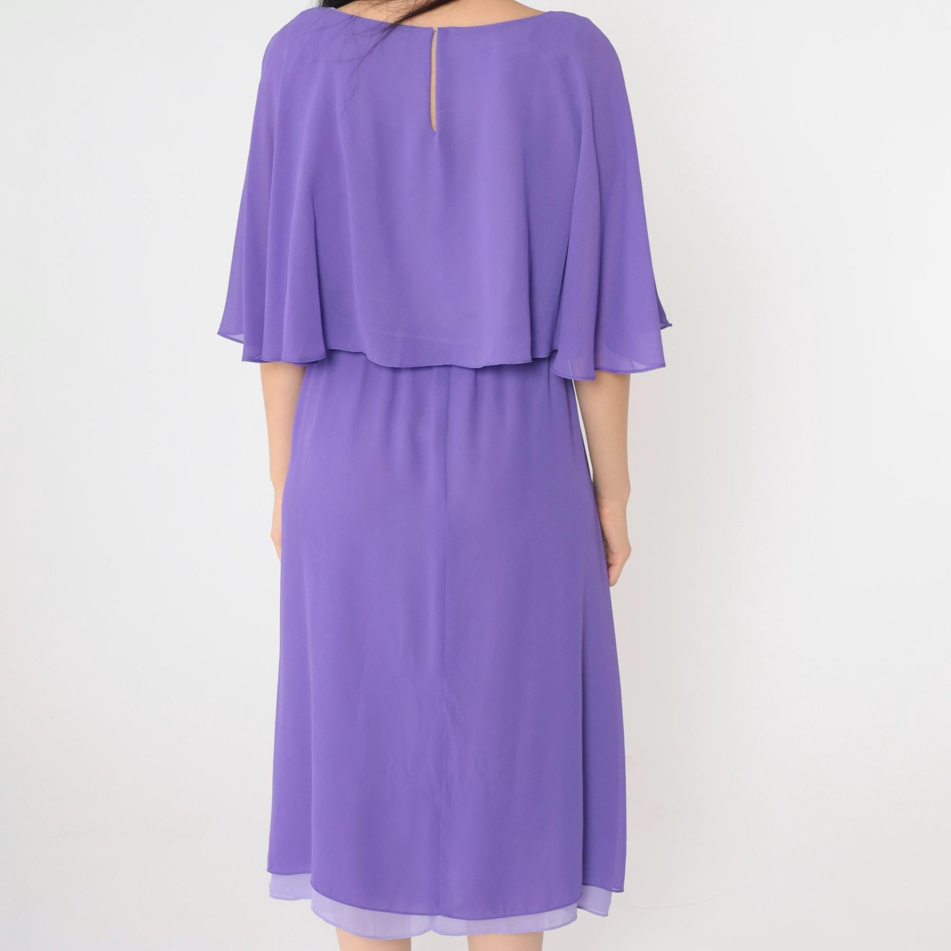 70s Matthew for Jo-Ed Sophisticates Two-Tone Purple Midi Dress Capelet Medium